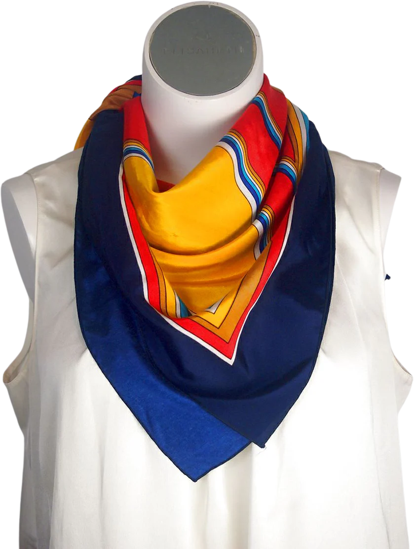 Vintage Red Blue Yellow Diagonal Triangle Pattern Scarf