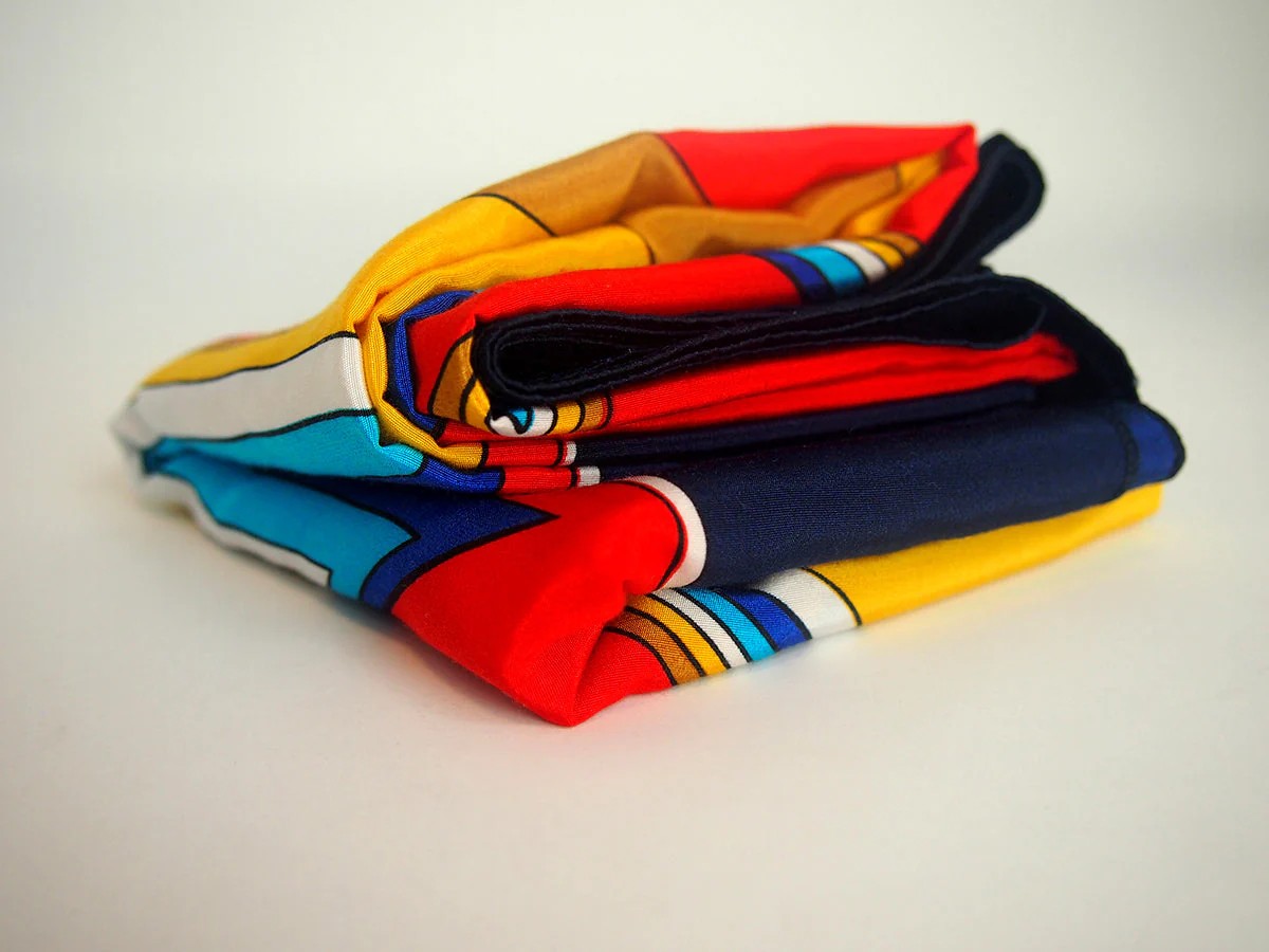 Vintage Red Blue Yellow Diagonal Triangle Pattern Scarf - Image 3
