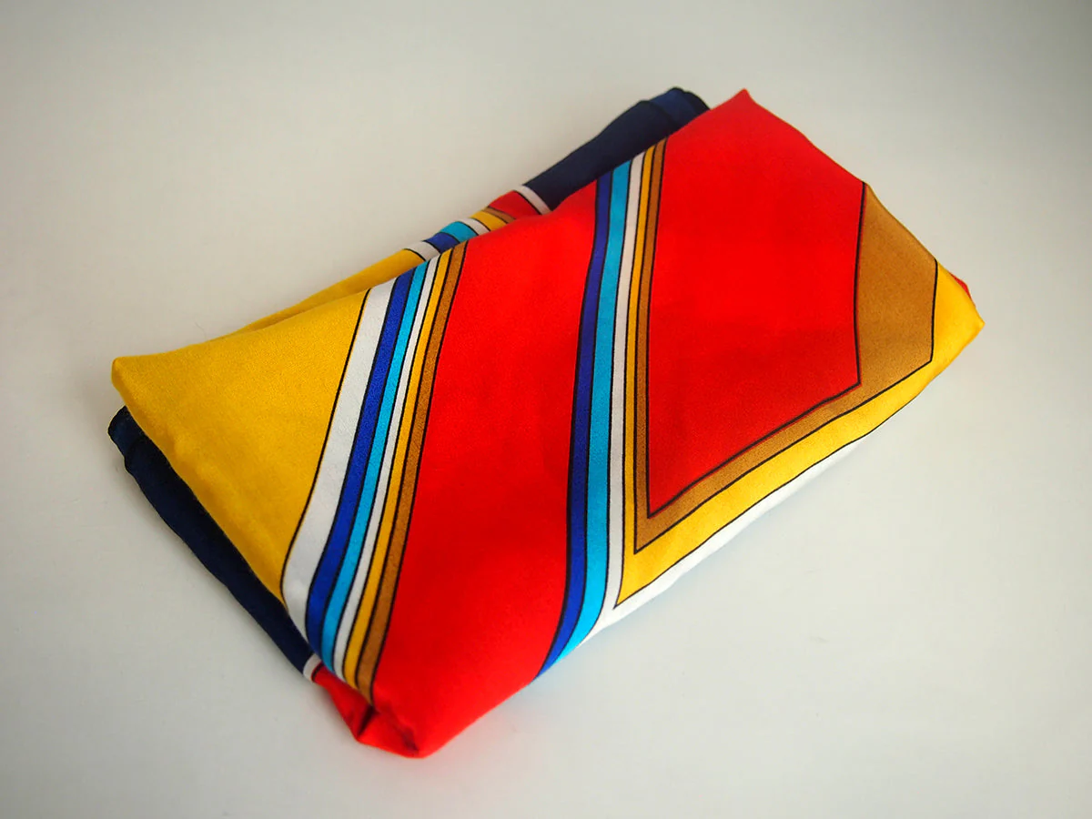 Vintage Red Blue Yellow Diagonal Triangle Pattern Scarf - Image 4