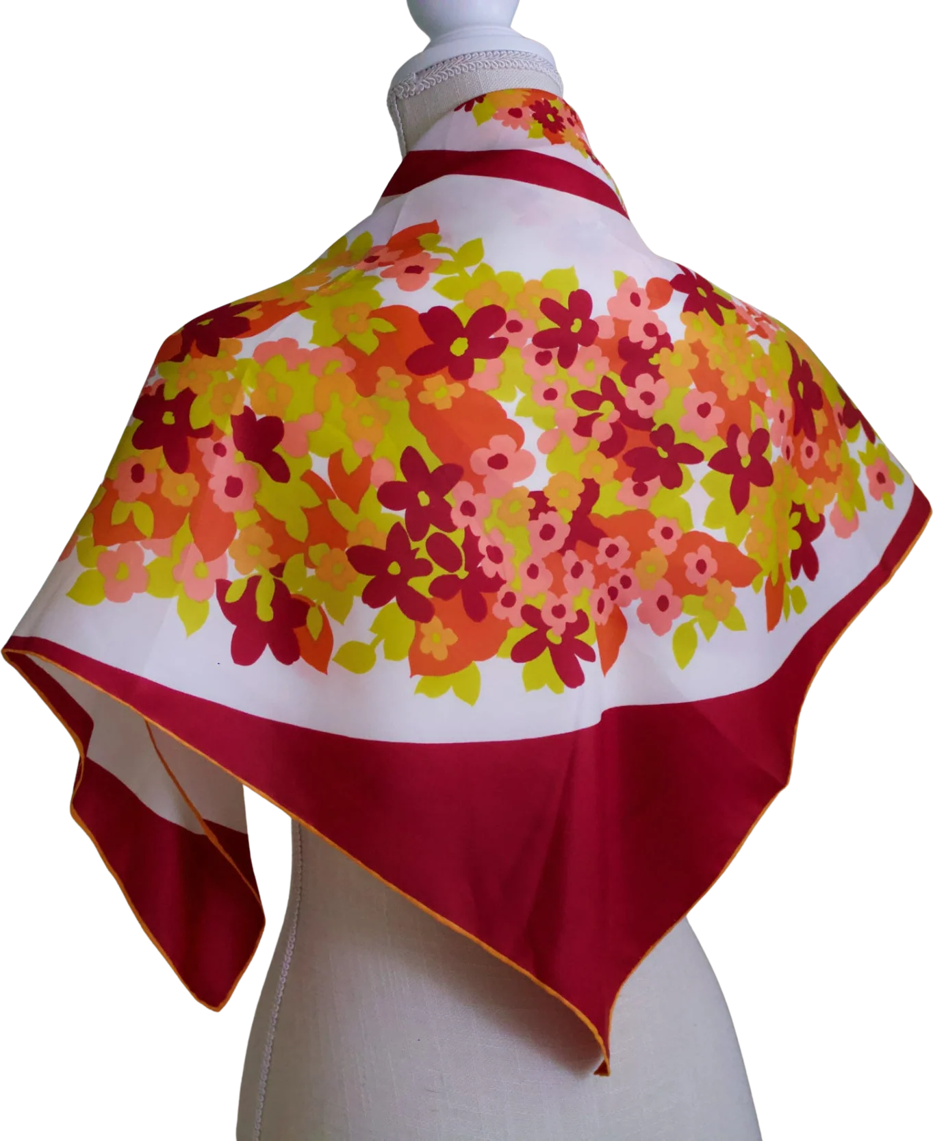 Vintage Red Floral Parasol Rayon Silk Scarf Shawl by Sally Gee