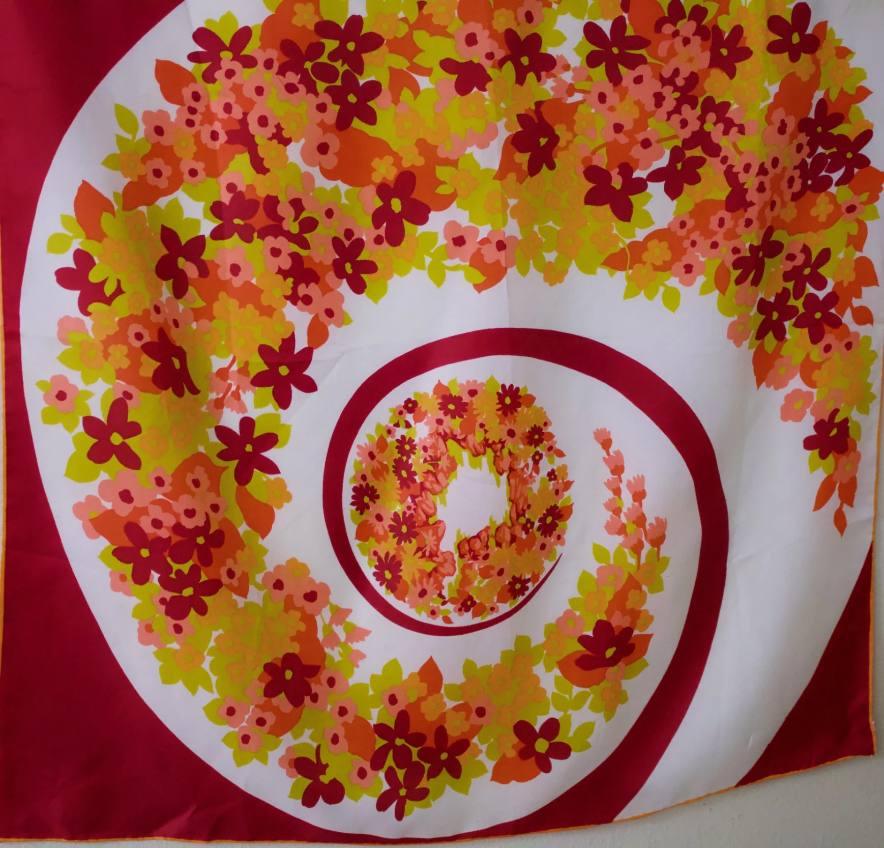 Vintage Red Floral Parasol Rayon Silk Scarf Shawl by Sally Gee - Image 4