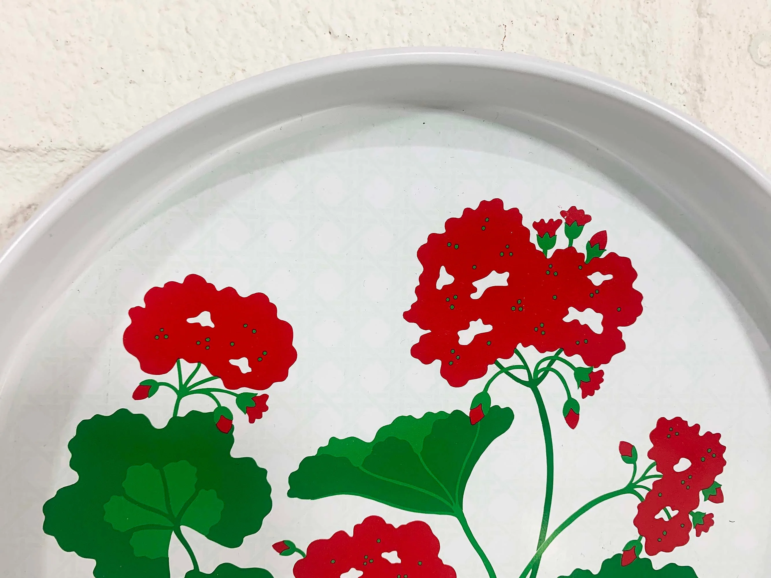 Vintage Red Flower Metal Drink Tray Geraniums Plate Retro "summer Fantasy" Green Barware Serving Floral 80s 1983 by Avon - Image 2