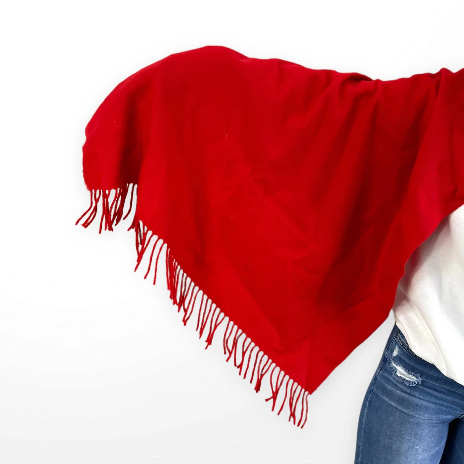 Vintage Red Fringe Tassel Blanket Scarf Shawl - Image 3