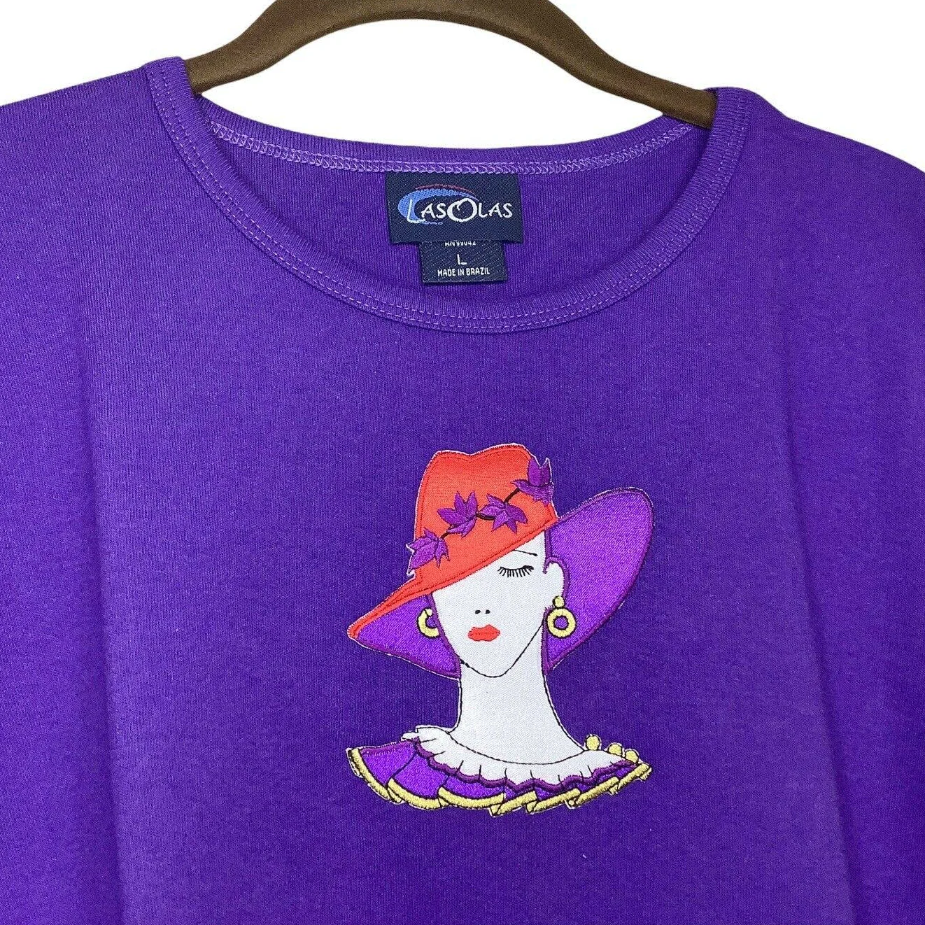 Vintage Red Hat Society Shirt 80s 90s Large Embroidered Lady Purple Short Sleeve by Las Olas - Image 2