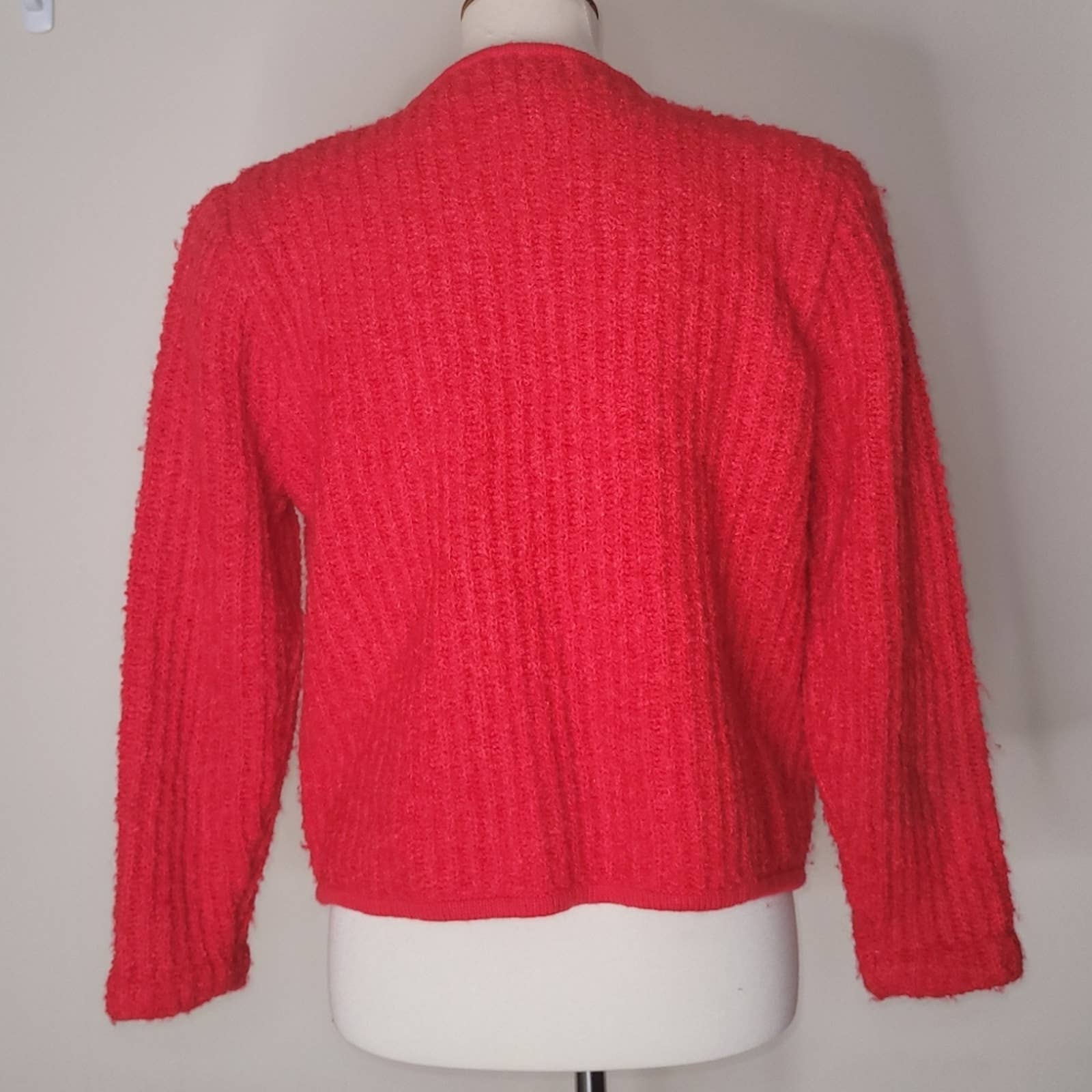 Vintage Red-Orange Ribbed Long-Sleeved Cardigansweater with Pockets - Sz M/l by Tanner - Image 2