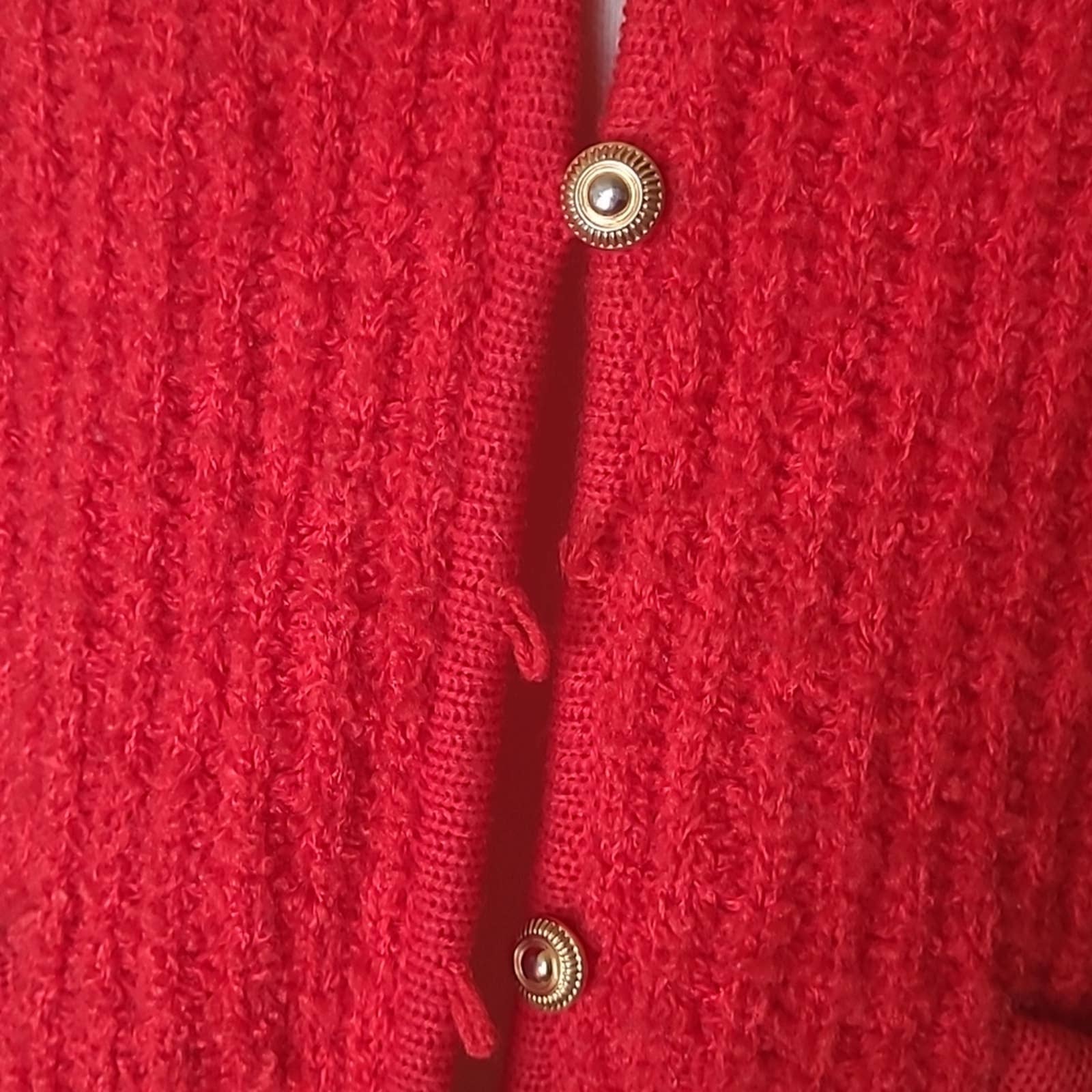 Vintage Red-Orange Ribbed Long-Sleeved Cardigansweater with Pockets - Sz M/l by Tanner - Image 7