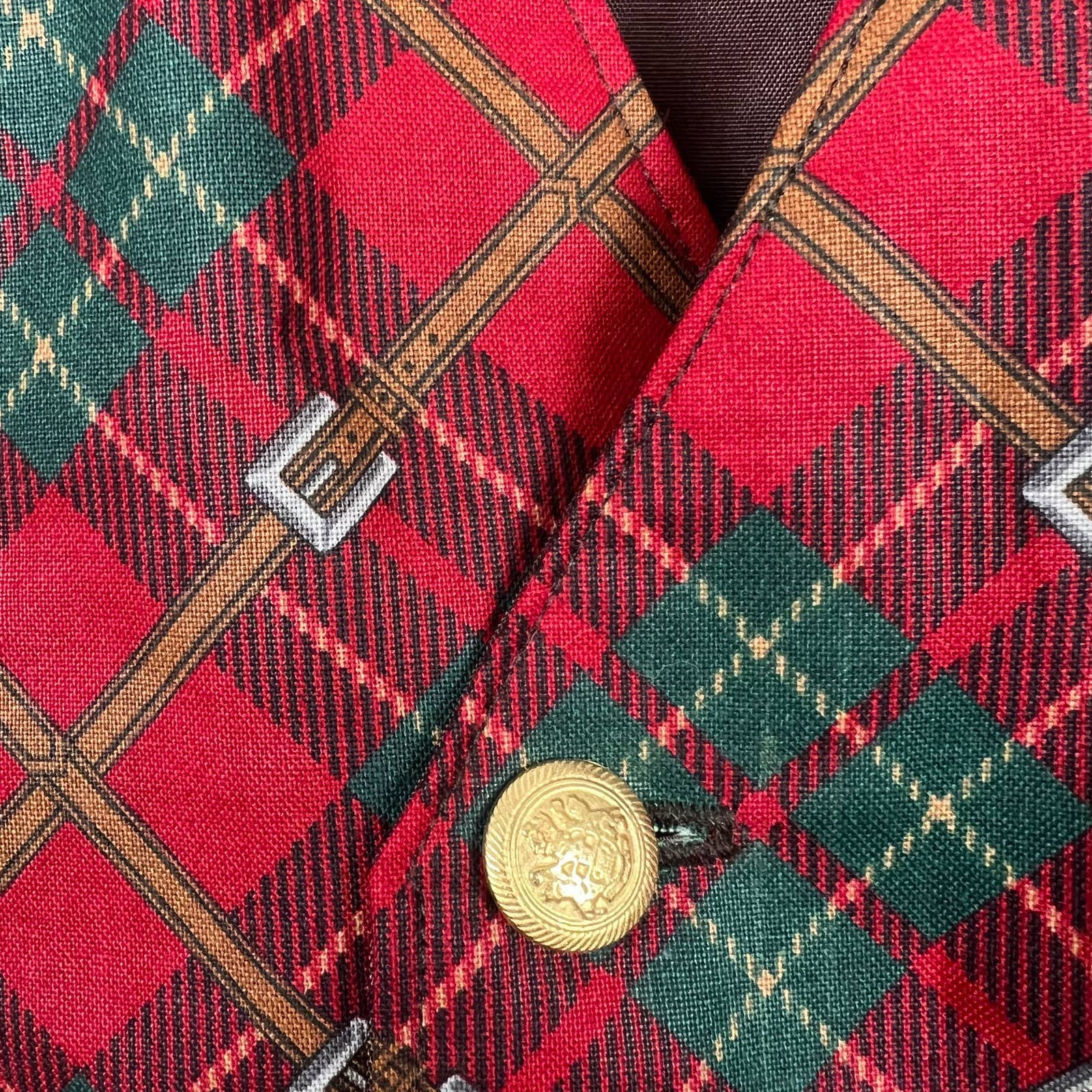 Vintage Red Plaid Belt Print Vest - Image 6