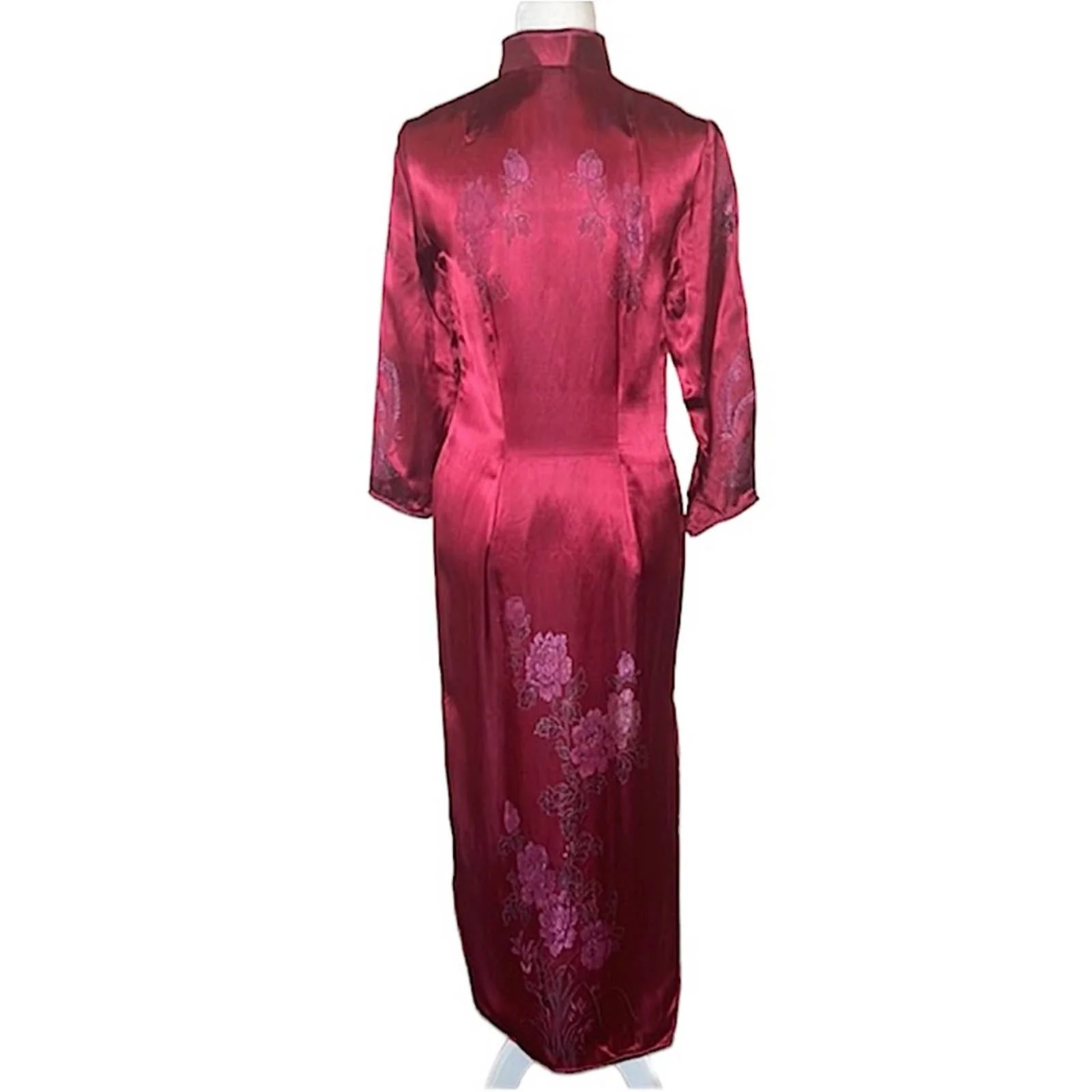 Vintage Red Silk Peacock Cheongsam Dress 90s - Image 7