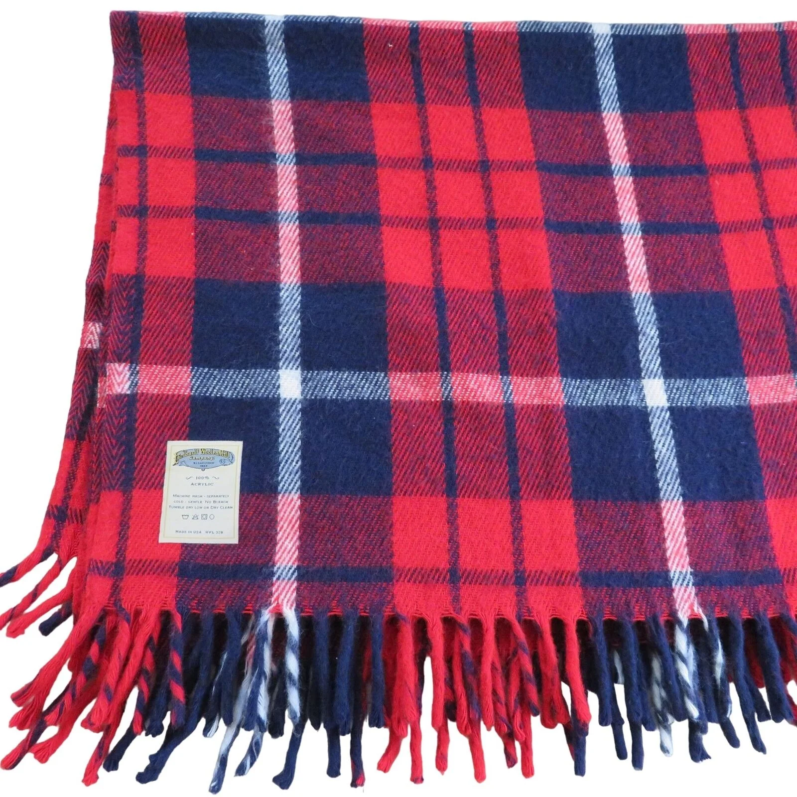 Vintage Red Tartan Plaid Fringed Acrylic Blanket Throw by Faribault Woolen Mills - Image 2