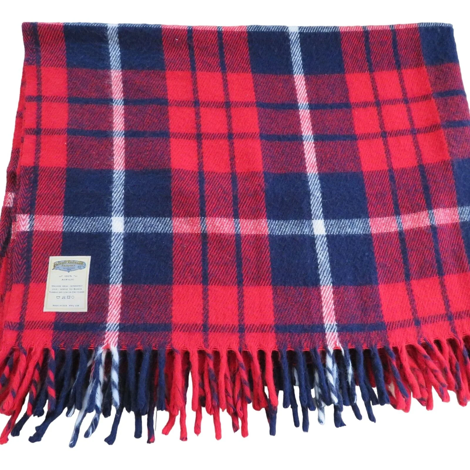 Vintage Red Tartan Plaid Fringed Acrylic Blanket Throw by Faribault Woolen Mills - Image 3