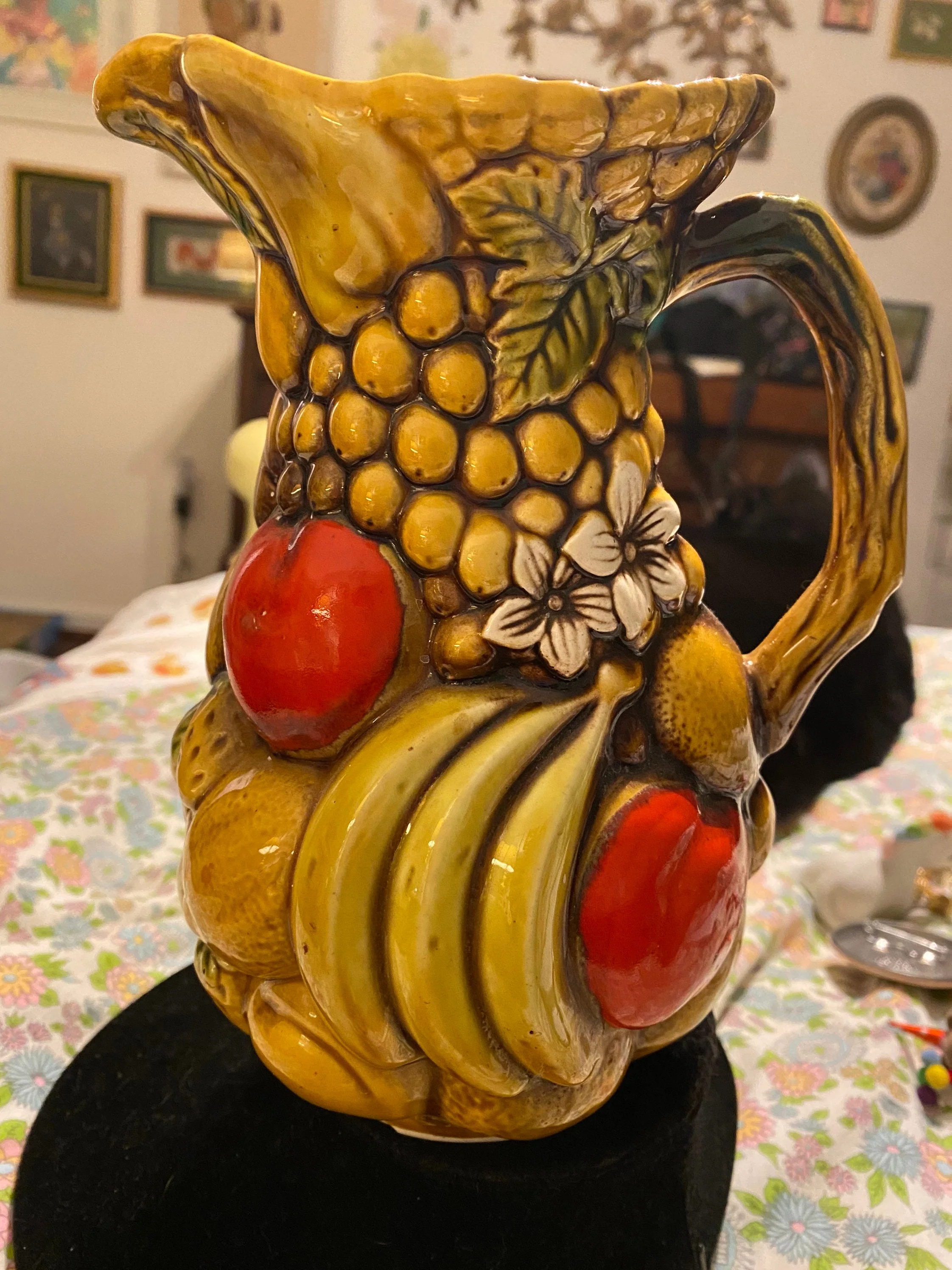 Vintage Retro Ceramic Mustard Yellow 3d Fruit Pitcher - Image 2