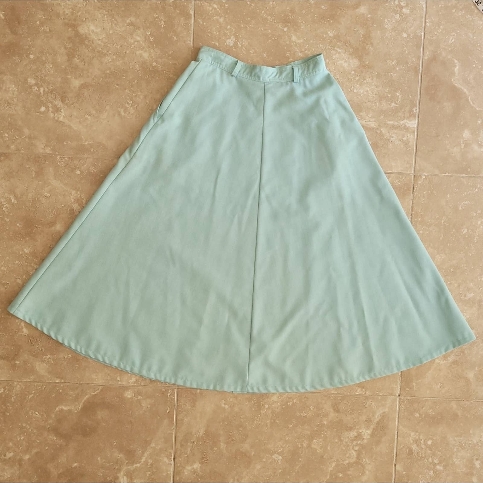 Vintage Retro Light Aquamarine A-Line Belted Skirt with Pockets by Tomboy - Sz. Xxs by Tomboy - Image 2