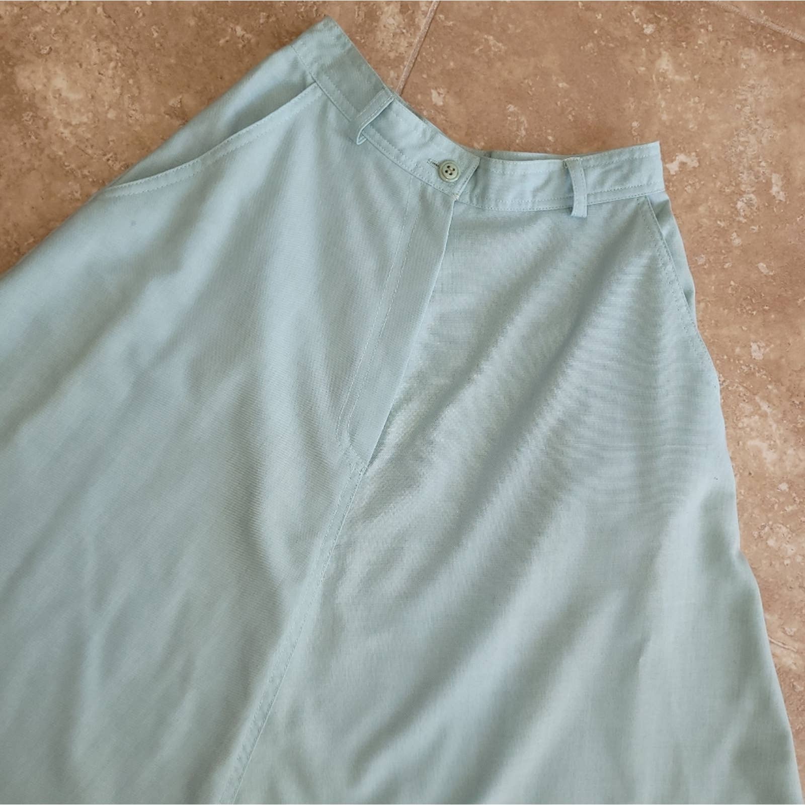 Vintage Retro Light Aquamarine A-Line Belted Skirt with Pockets by Tomboy - Sz. Xxs by Tomboy - Image 3
