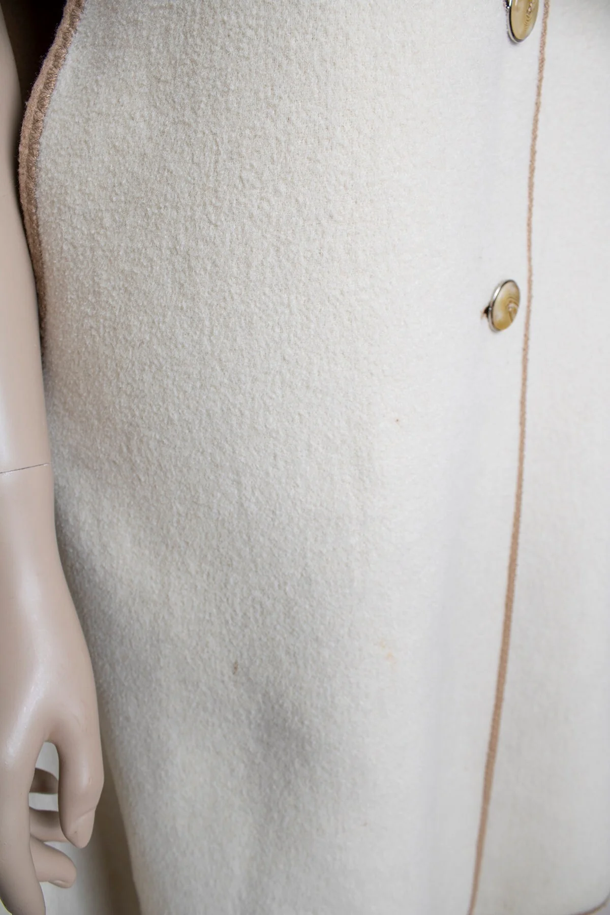 Vintage Reversible Wool Cape Eggshell White and Light Cocoa Brown Button Up Arm by Wetherall - Image 10