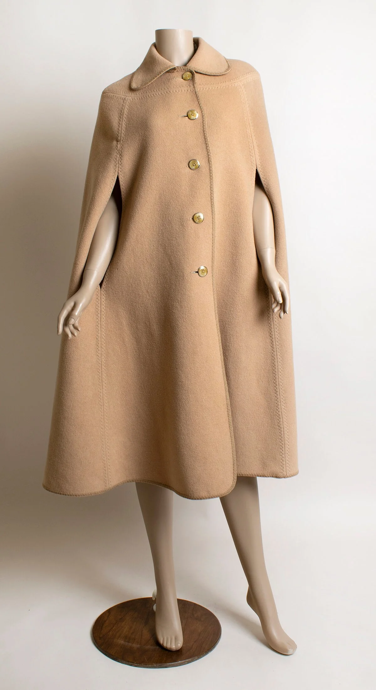 Vintage Reversible Wool Cape Eggshell White and Light Cocoa Brown Button Up Arm by Wetherall - Image 3