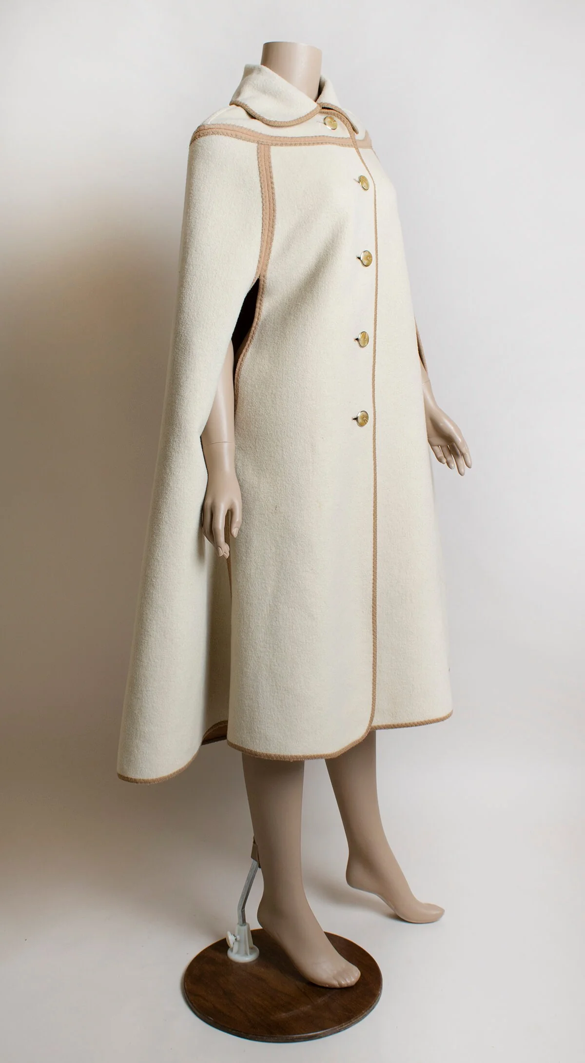 Vintage Reversible Wool Cape Eggshell White and Light Cocoa Brown Button Up Arm by Wetherall - Image 4