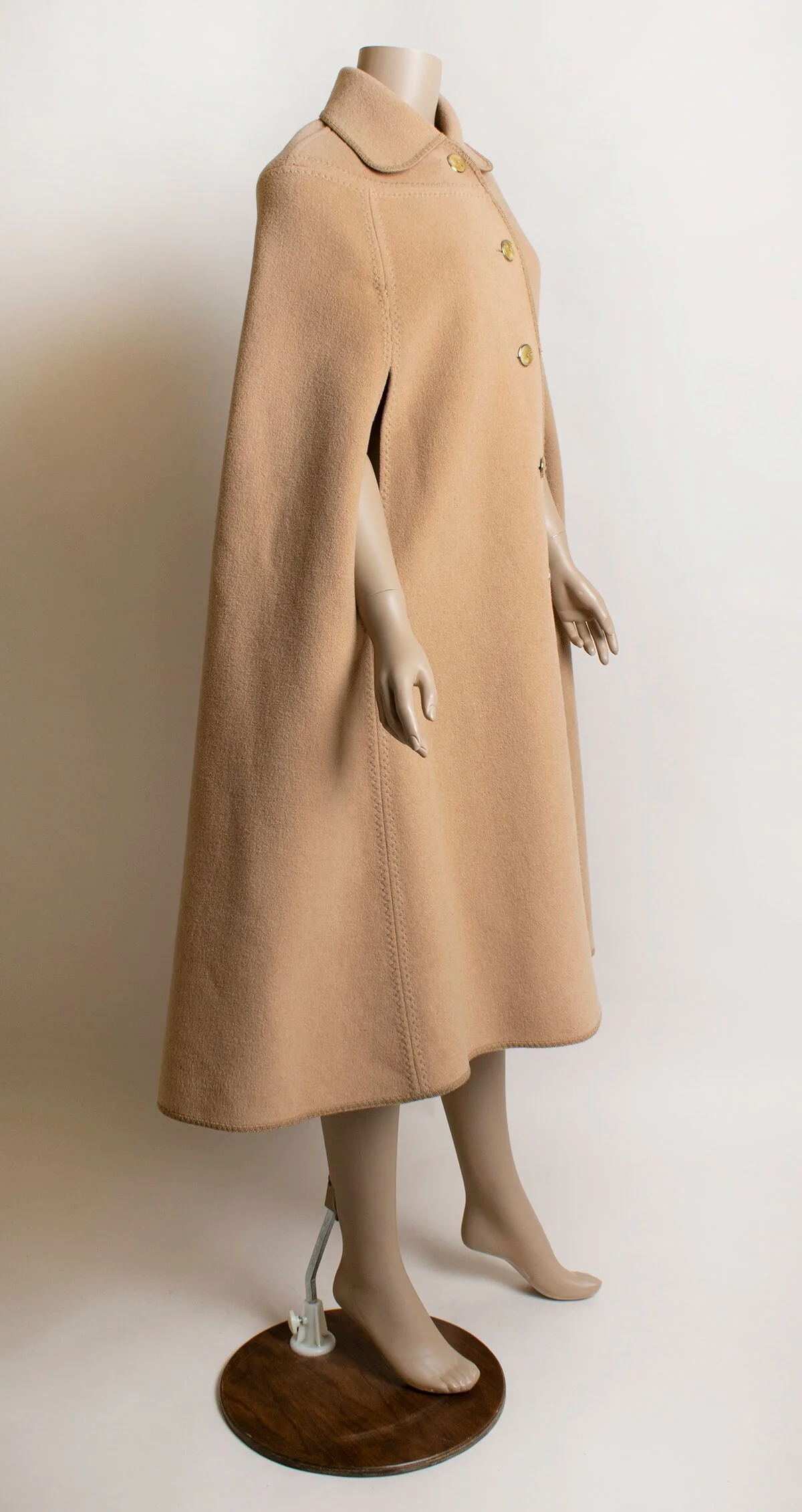 Vintage Reversible Wool Cape Eggshell White and Light Cocoa Brown Button Up Arm by Wetherall - Image 5