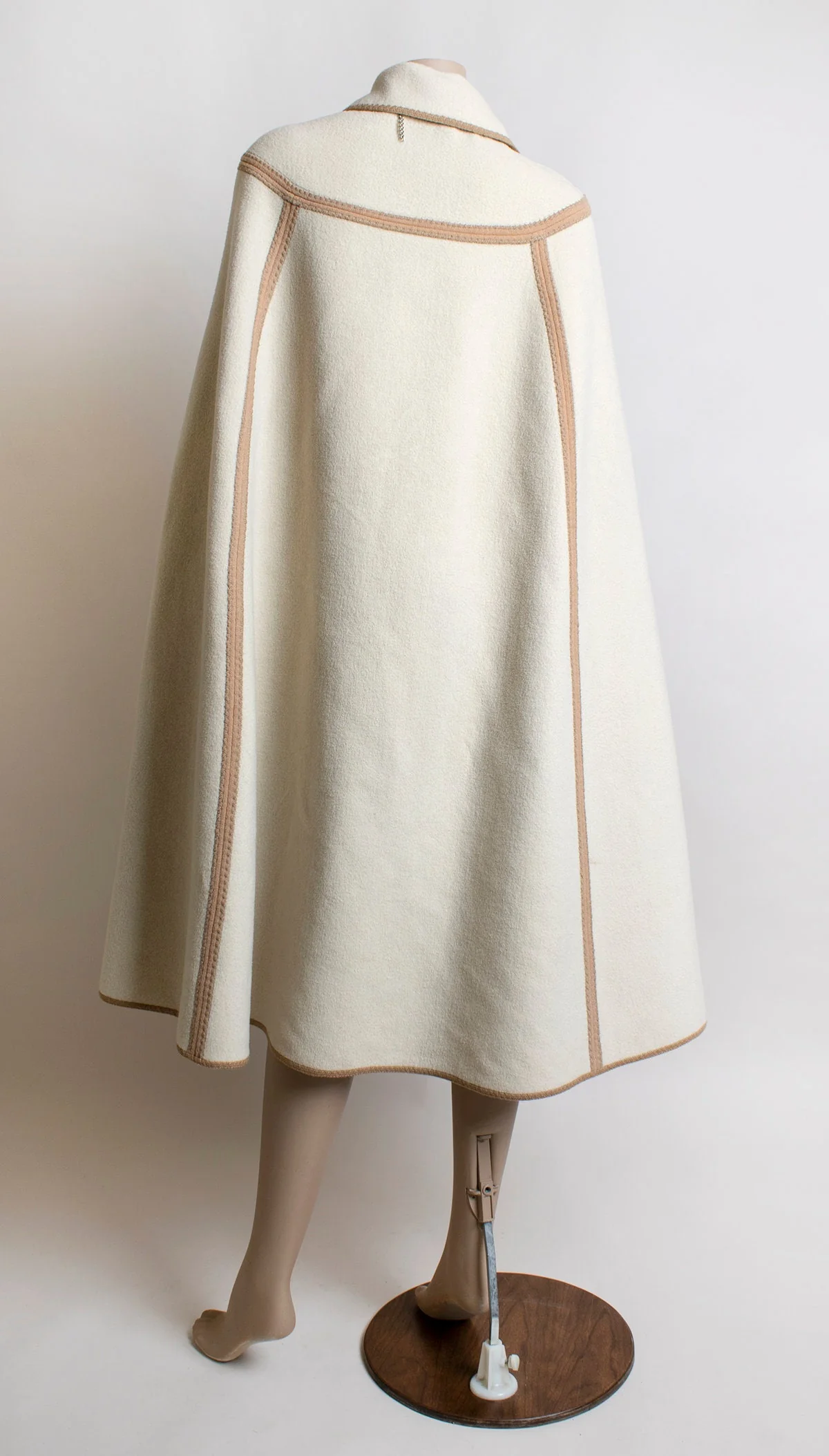 Vintage Reversible Wool Cape Eggshell White and Light Cocoa Brown Button Up Arm by Wetherall - Image 6