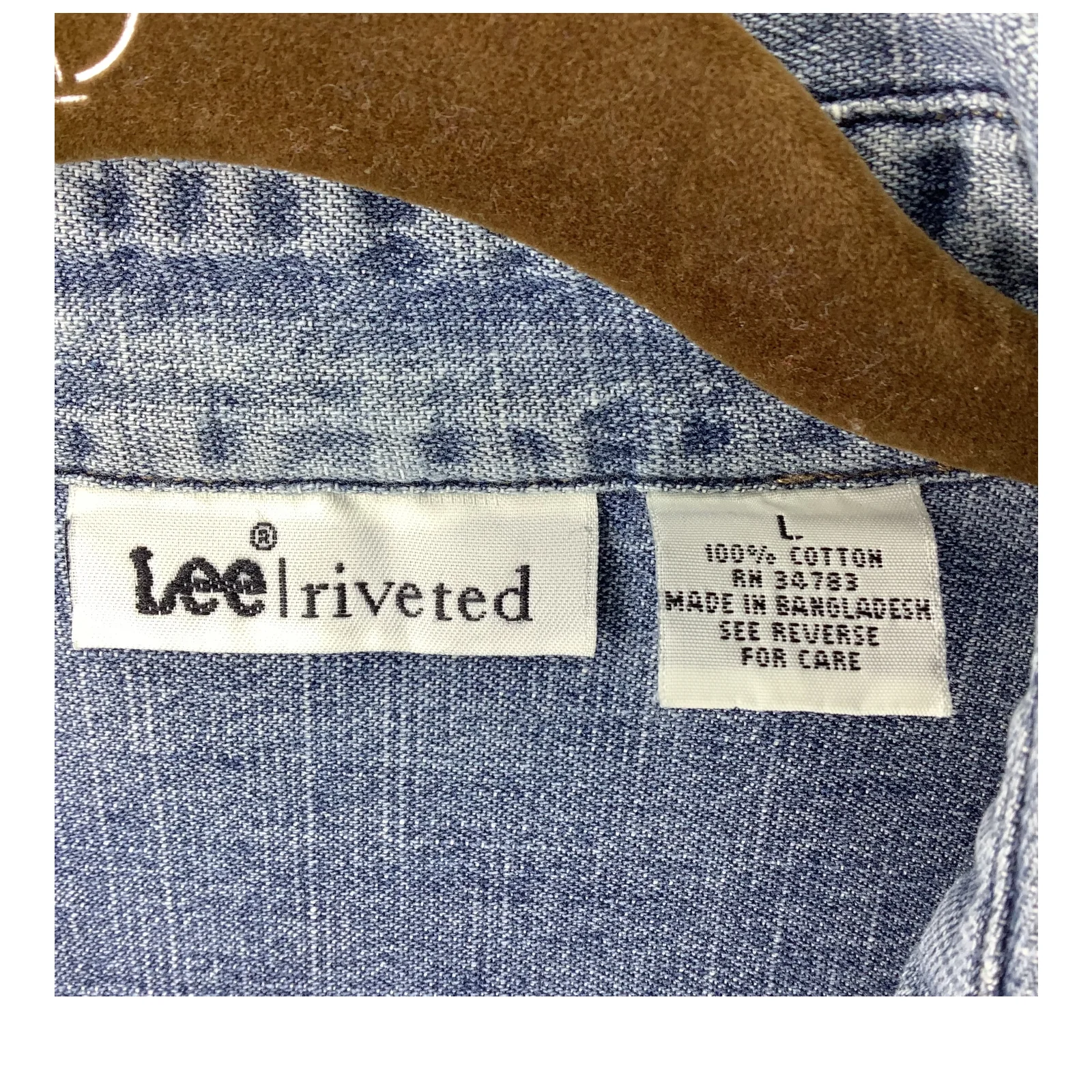 Vintage Riveted Shirt 90s Large Long Sleeve Denim Snap Faded Look Distressed by Lee - Image 5