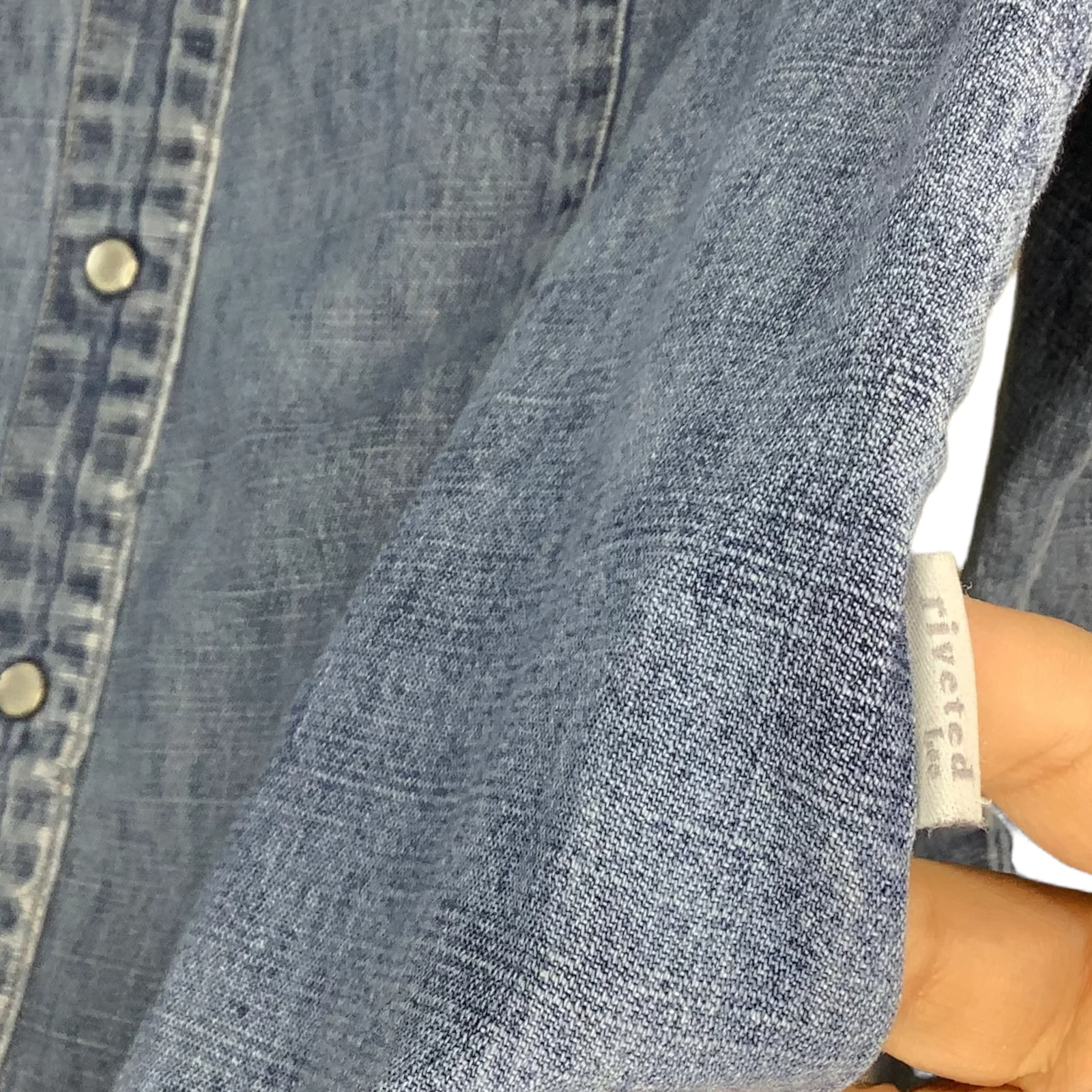 Vintage Riveted Shirt 90s Large Long Sleeve Denim Snap Faded Look Distressed by Lee - Image 8