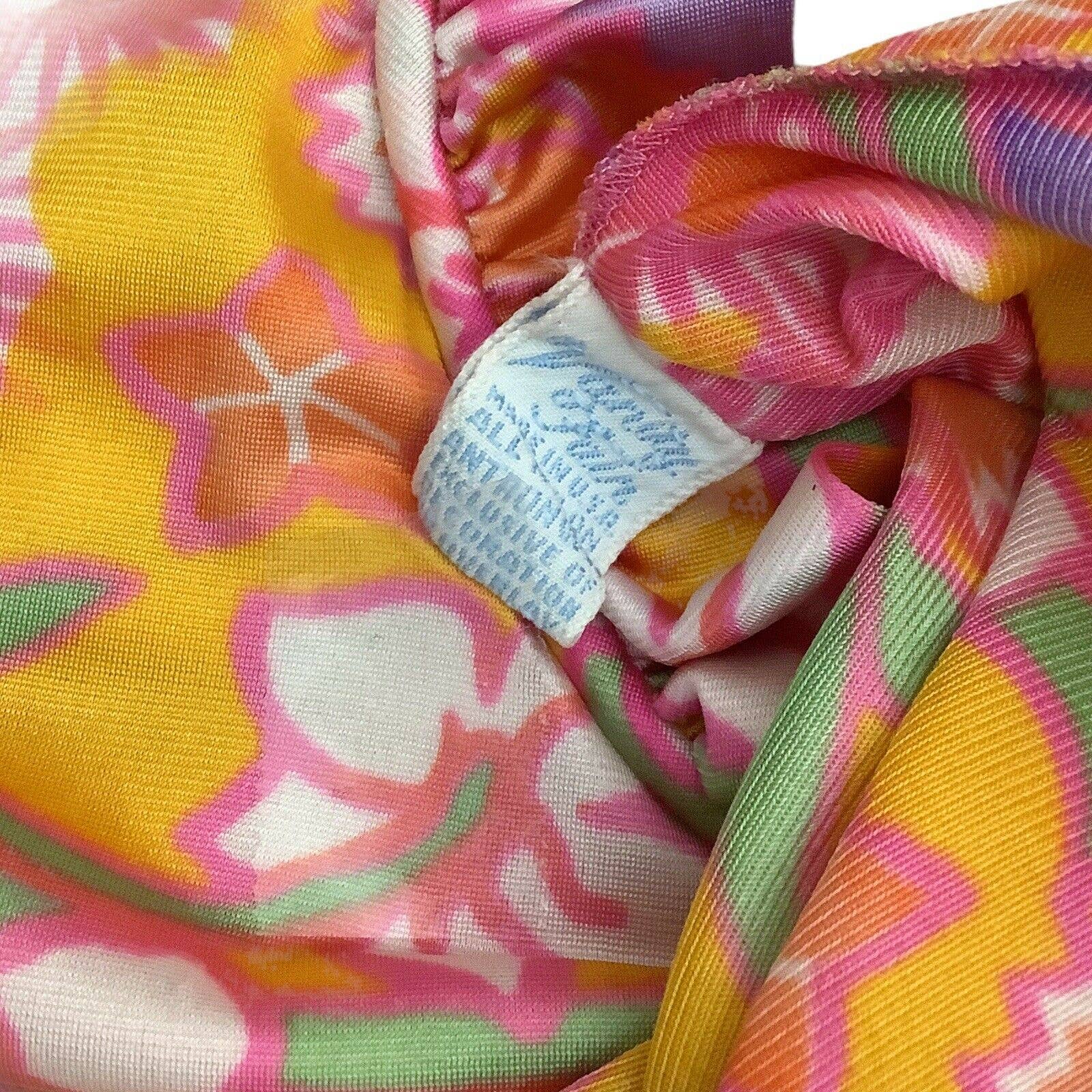 Vintage Robe 60s 70s Xs Small Nylon Psychedelic Floral Ruffle Trim by Vanity Fair - Image 4