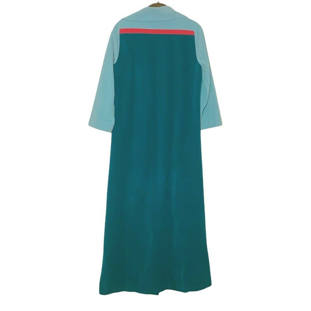 Vintage Robe 70s Medium 8 Housecoat Velour Button Up Green Blue Long by Vanity Fair - Image 2