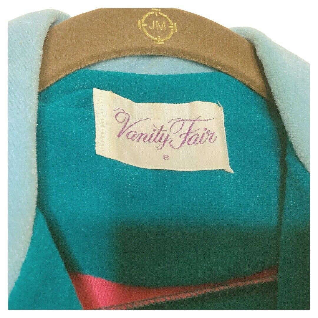 Vintage Robe 70s Medium 8 Housecoat Velour Button Up Green Blue Long by Vanity Fair - Image 3