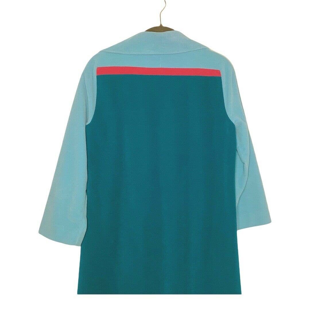 Vintage Robe 70s Medium 8 Housecoat Velour Button Up Green Blue Long by Vanity Fair - Image 7
