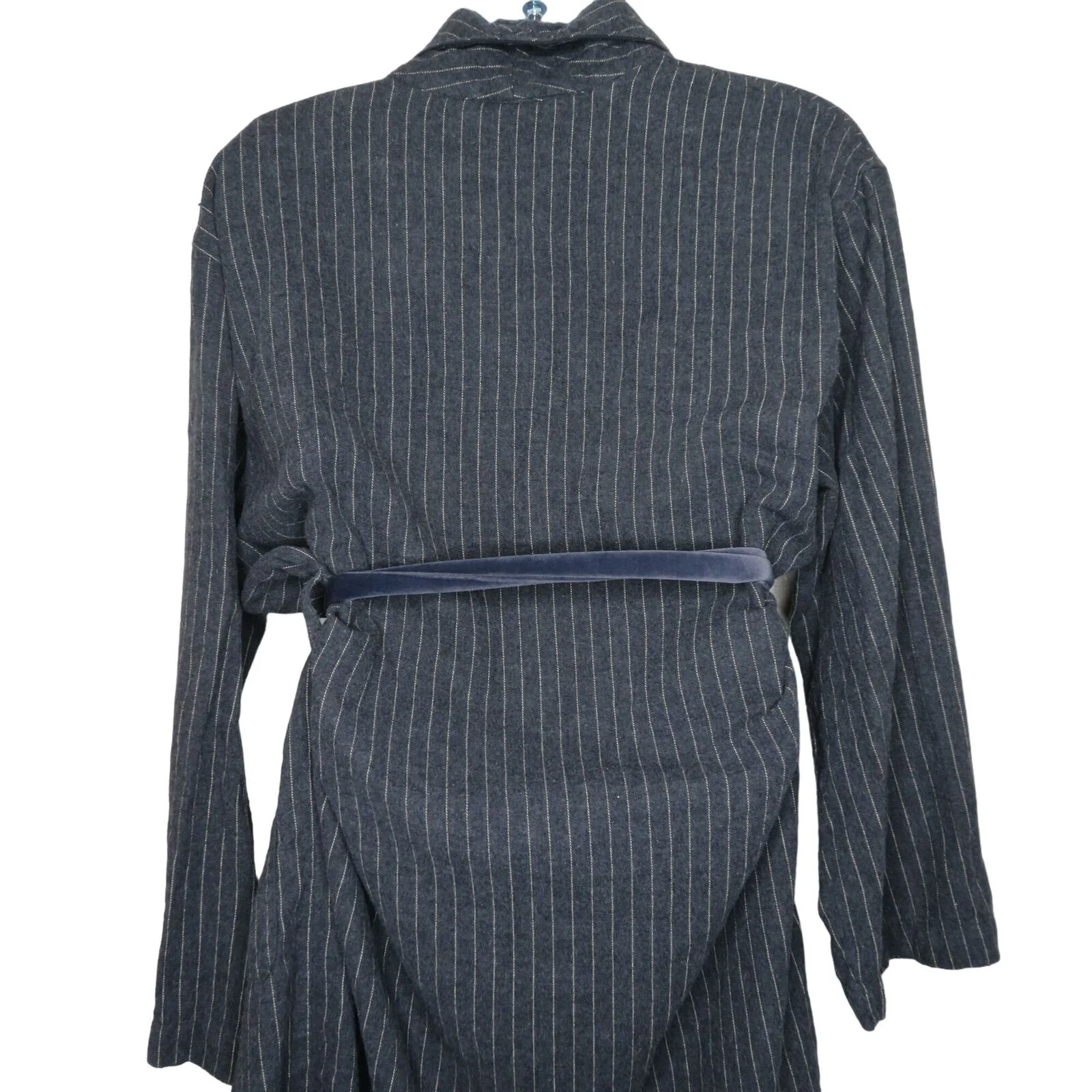 Vintage Robe Mens M Gray Pinstriped Cotton Belted Pockets by Ralph Lauren - Image 2