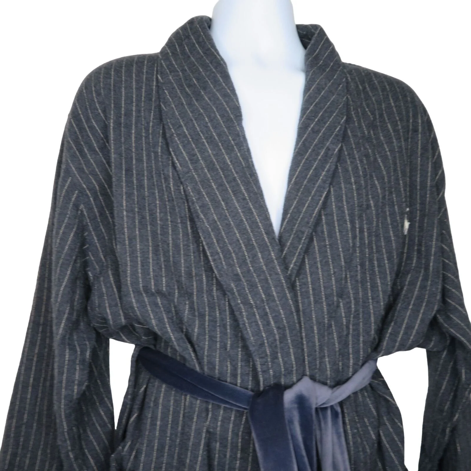 Vintage Robe Mens M Gray Pinstriped Cotton Belted Pockets by Ralph Lauren - Image 8
