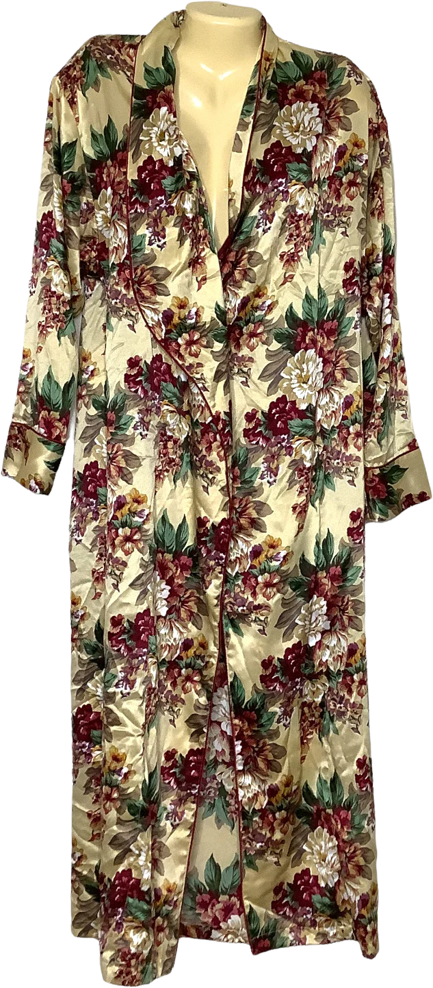 Vintage Robe Xs/s Satin 80s Crown Label Gold Red Floral No Belt by Victoria's Secret