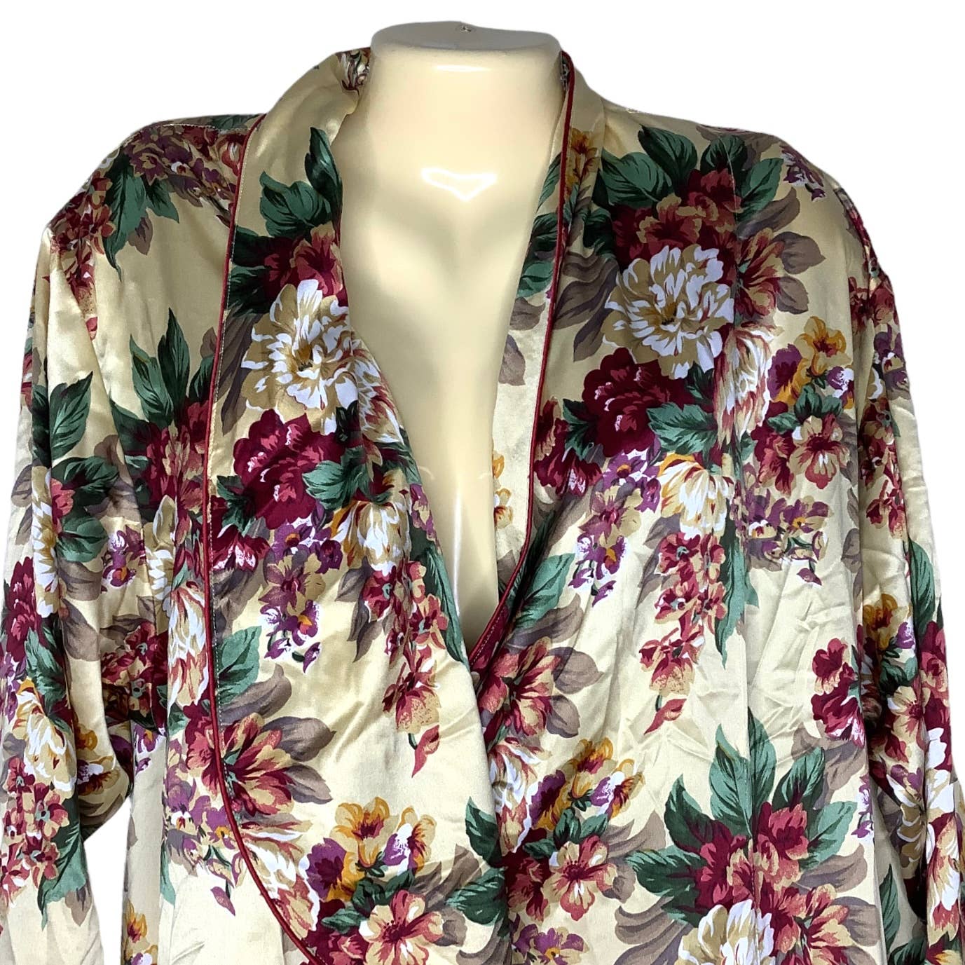 Vintage Robe Xs/s Satin 80s Crown Label Gold Red Floral No Belt by Victoria's Secret - Image 4