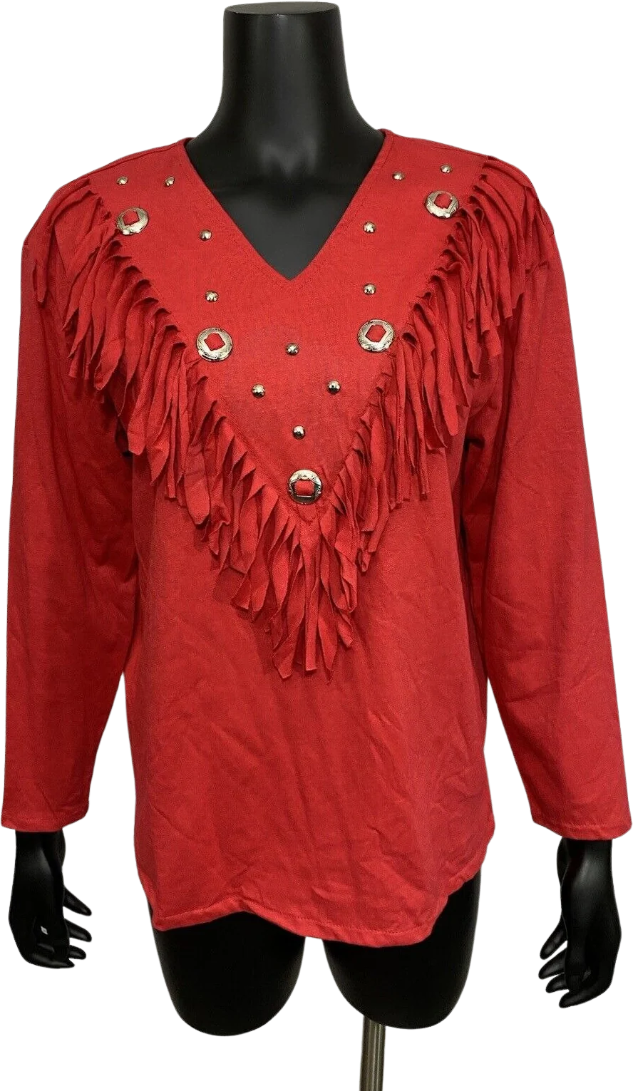 Vintage Rodeo Fringe Concho Shirt 80s Red Rodeo Cowgirl Western Sassa Usa L by Sassa