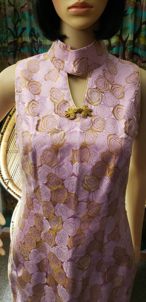 Vintage Rose Gold Brocade Cheongsam - Image 4