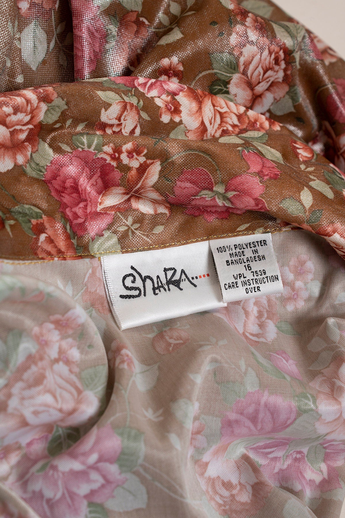 Vintage Rose Print Blouse Shiny Shimmery Liquid Wet Look 90s Floral Print Button Up Secretary Style Large Xl by Shara - Image 8