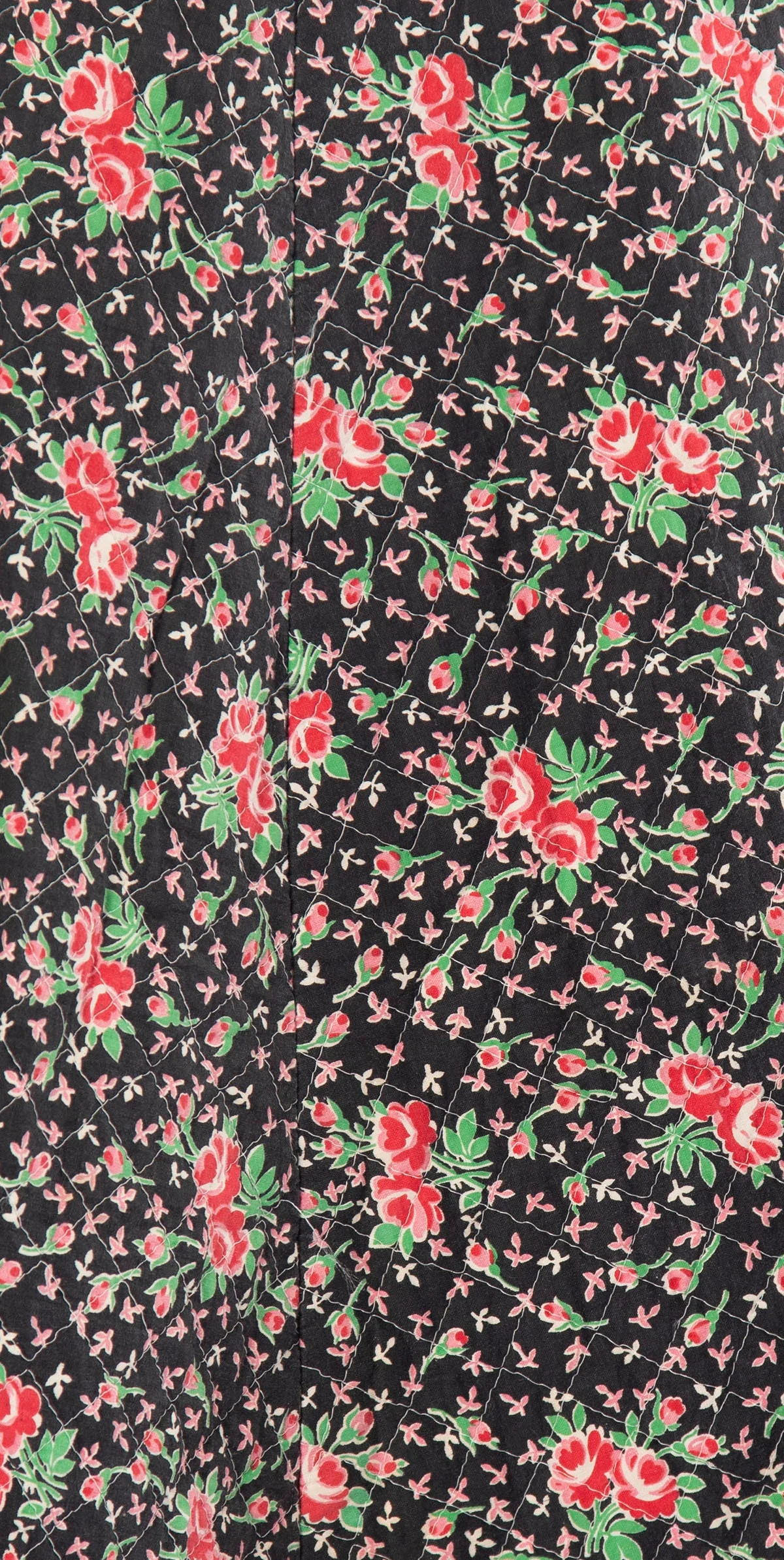 Vintage Rose Print Quilt Skirt - A-Line Knee Length Black and Pink Floral Print Skirt 70s - Cotton - Small 26" Waist - Image 6