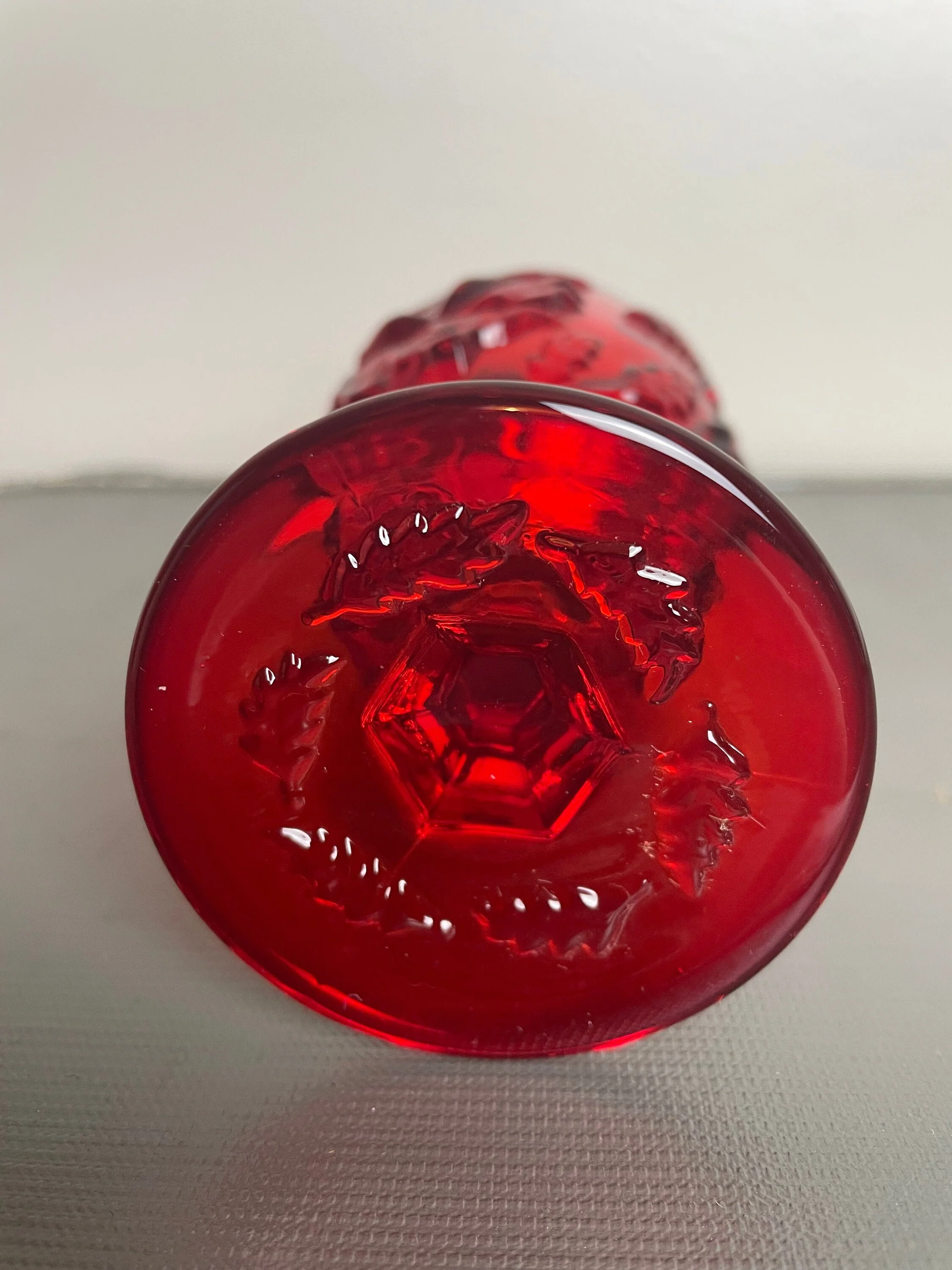 Vintage Ruby Red Wine Glass Goblet Floral Leaves by Fenton - Image 2