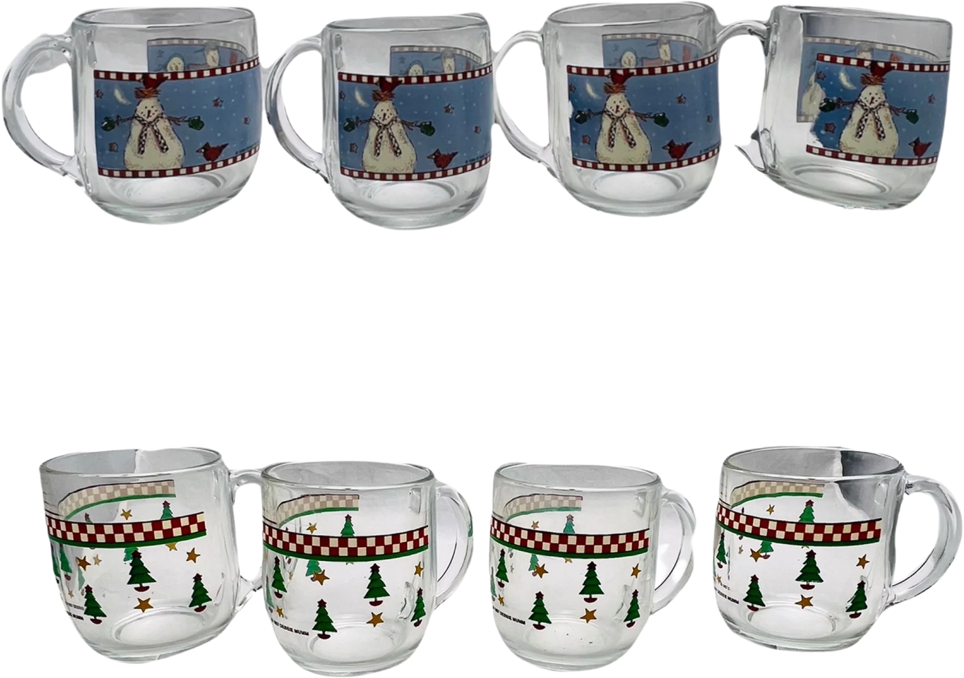 Vintage Sakura Magic of Santa and Snowman Debbie Mum Glass Mug Set of 8 by Debbie Mum
