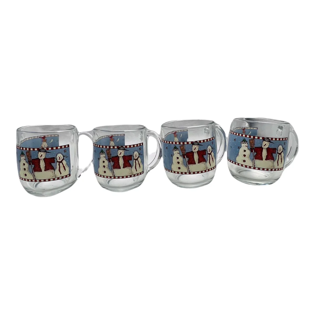 Vintage Sakura Magic of Santa and Snowman Debbie Mum Glass Mug Set of 8 by Debbie Mum - Image 3