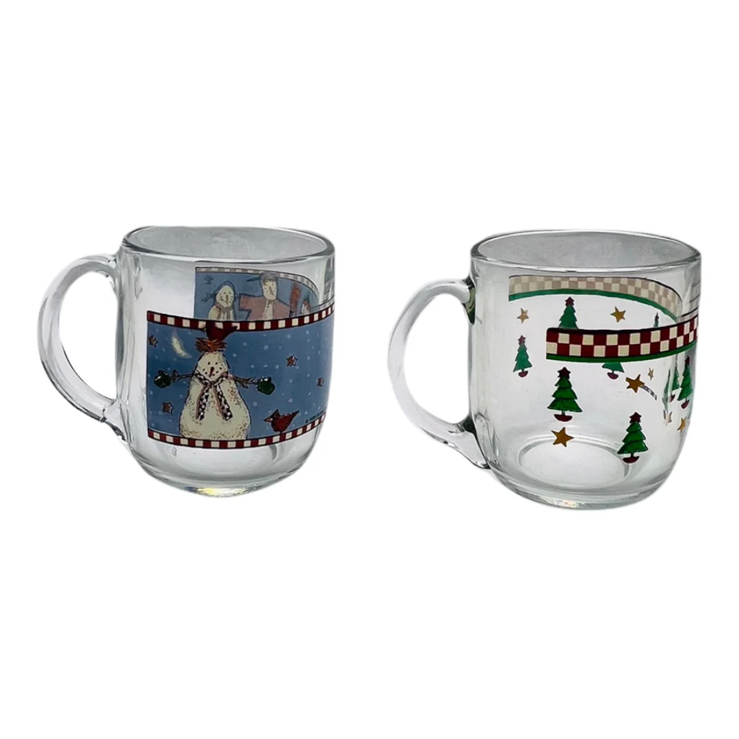Vintage Sakura Magic of Santa and Snowman Debbie Mum Glass Mug Set of 8 by Debbie Mum - Image 4