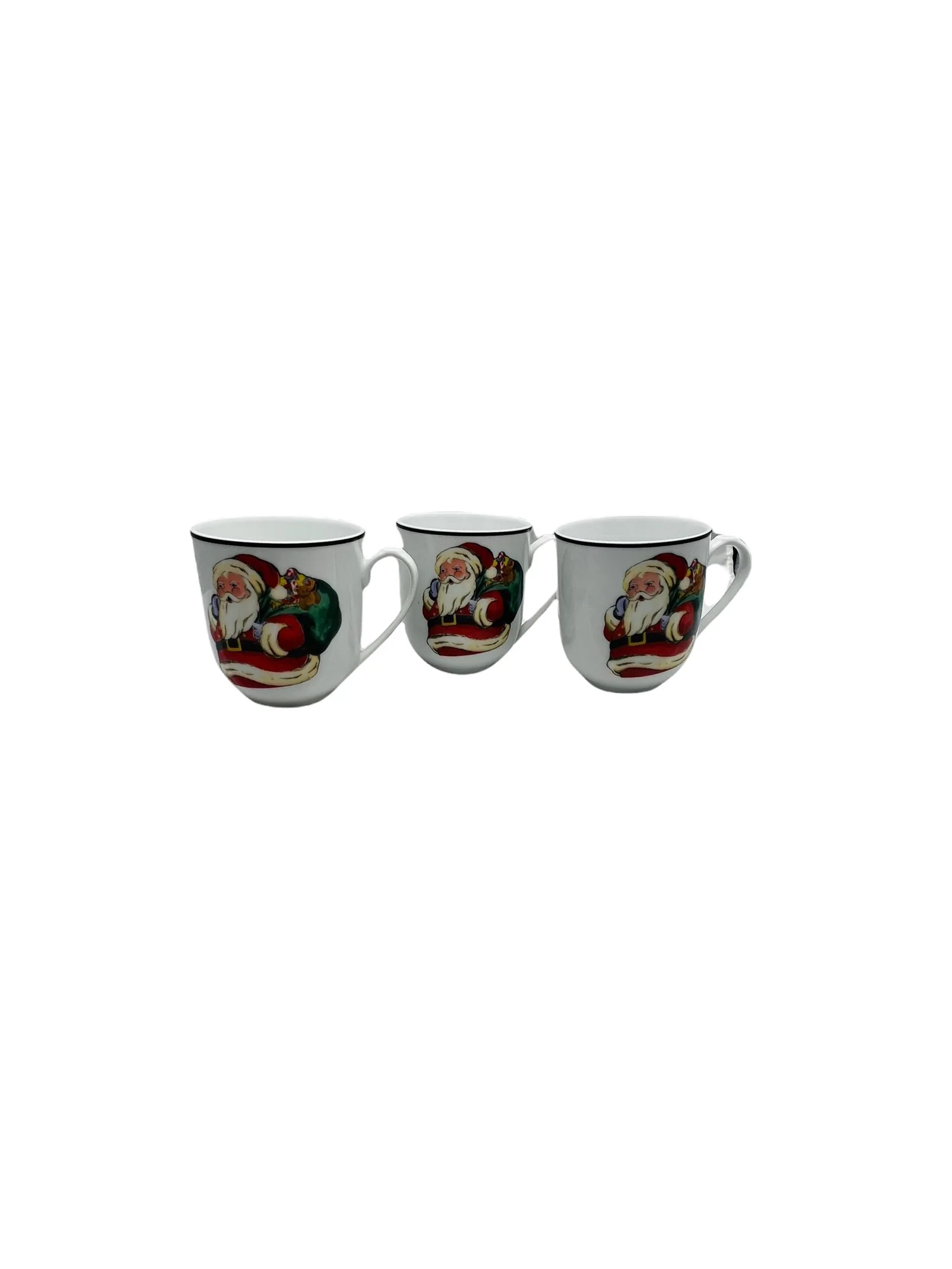 Vintage Santa Mugs Ceramic Set of 3 Santas Toy Bag by Linens And Things - Image 2