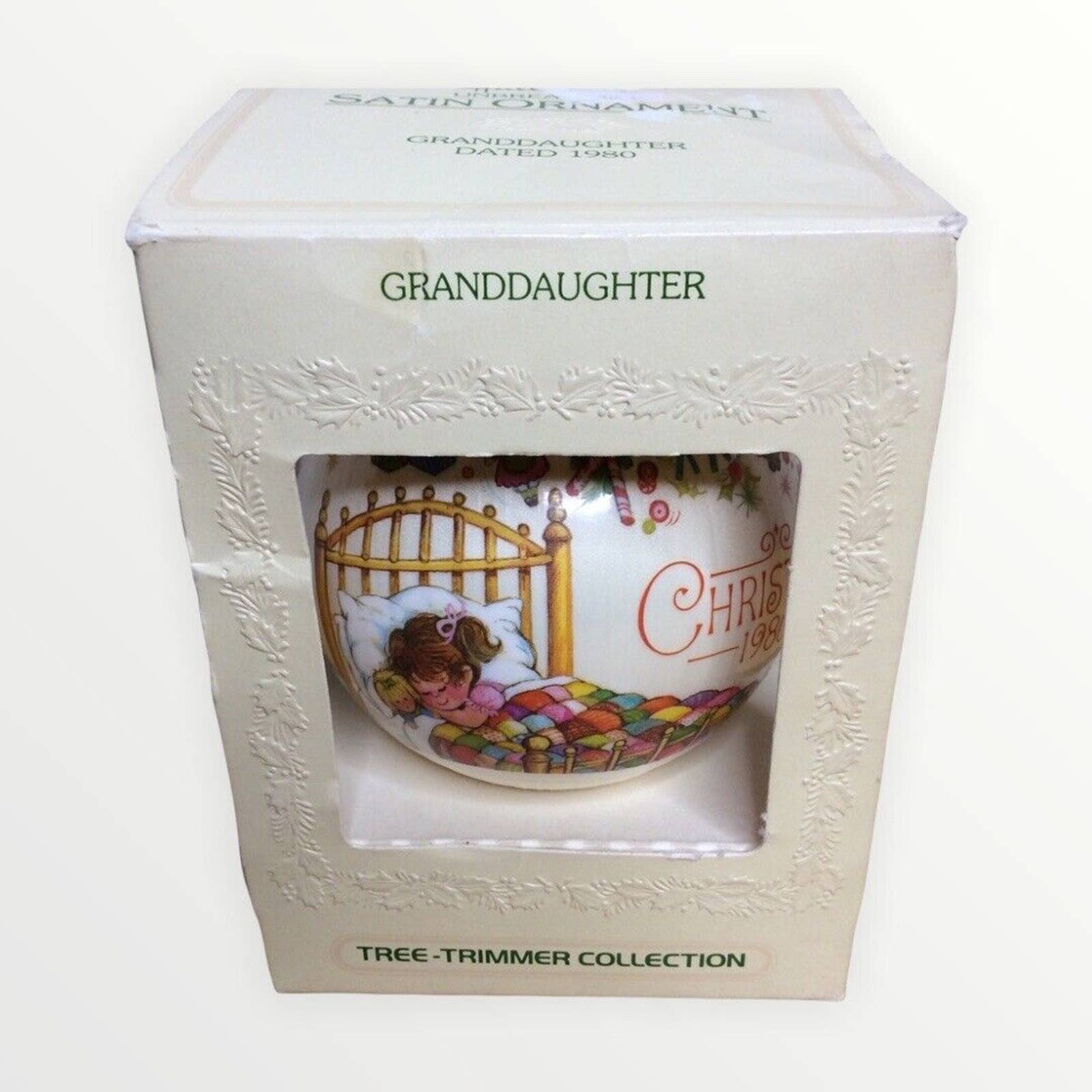 Vintage Satin Ornament Ball 80s Granddaughter Girl Doll 1980 Usa In Box by Hallmark - Image 2