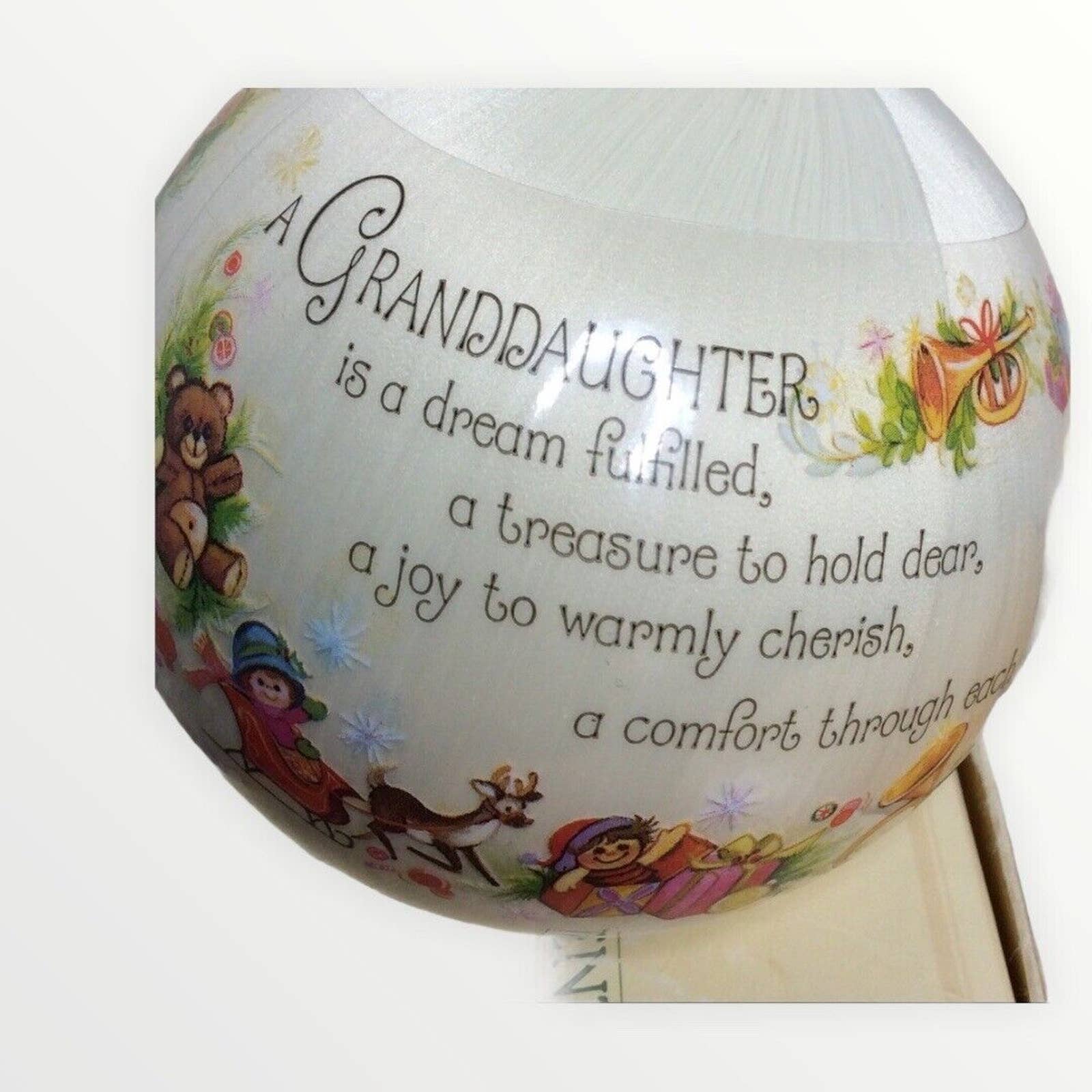 Vintage Satin Ornament Ball 80s Granddaughter Girl Doll 1980 Usa In Box by Hallmark - Image 3