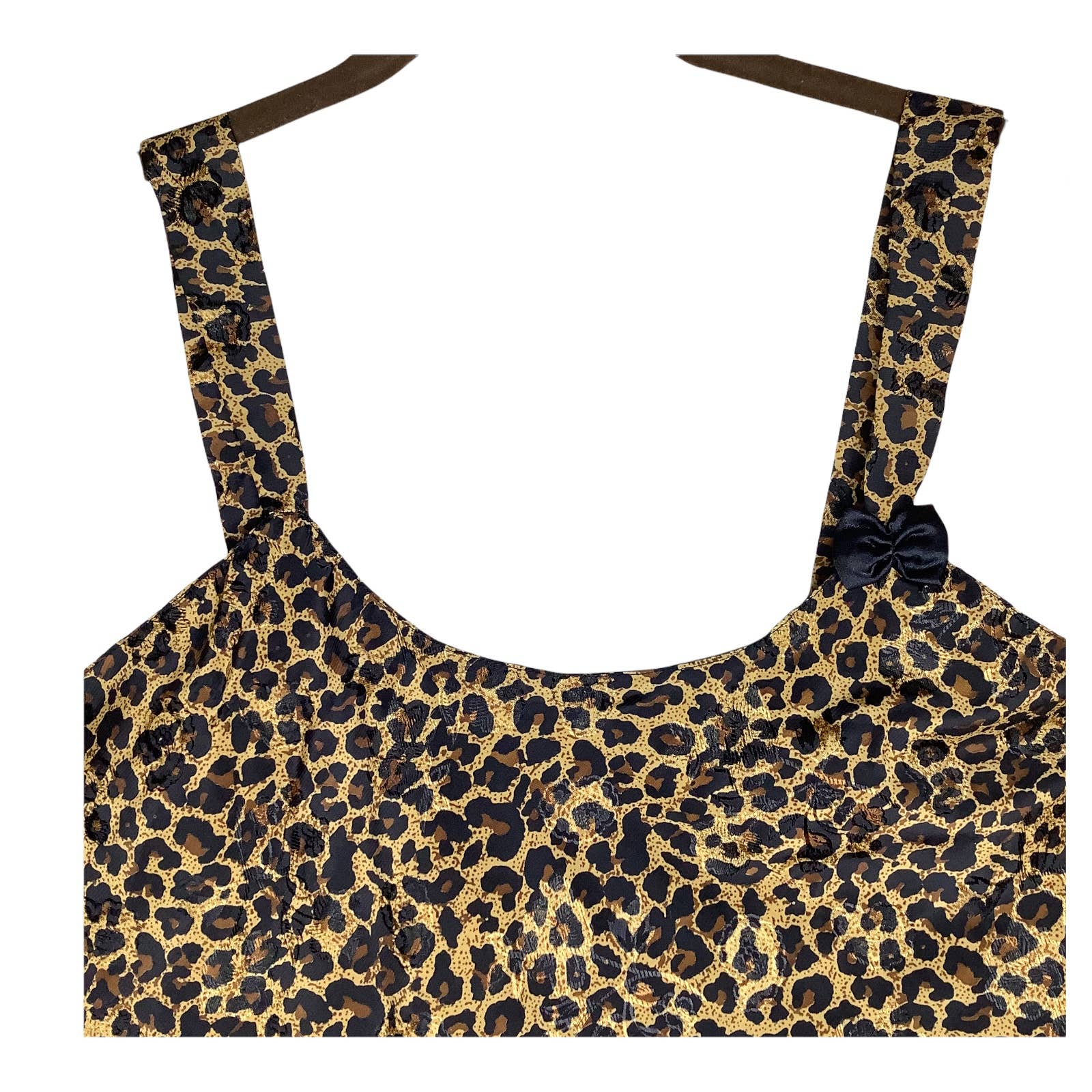 Vintage Satin Slip Chemise Mini Dress Sheen Wearable Lingerie Leopard Print Bow by Kayser - Image 3