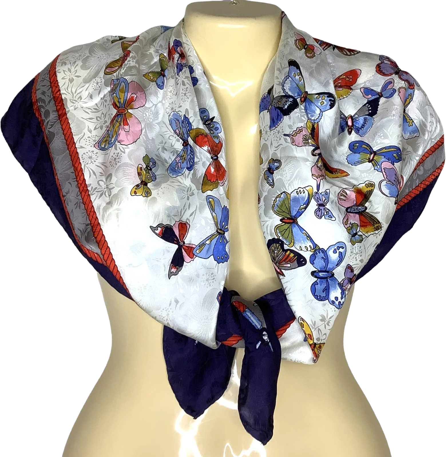 Vintage Scarf 70s 80s Butterfly Print Butterflies Silk Italy 34x32 by Luca Emanuele