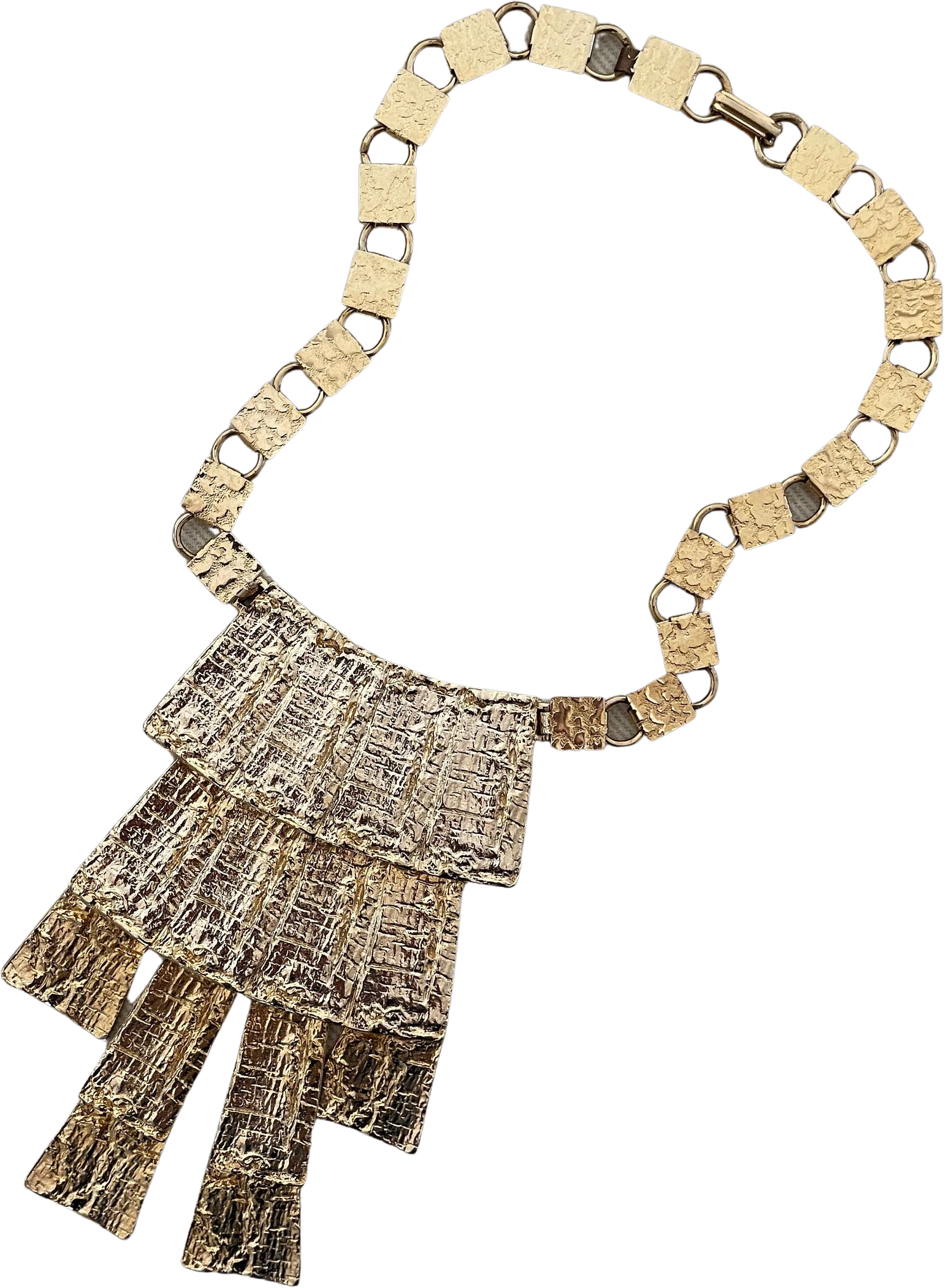 Vintage Sculptural Brutalist Gold Tone Statement Necklace