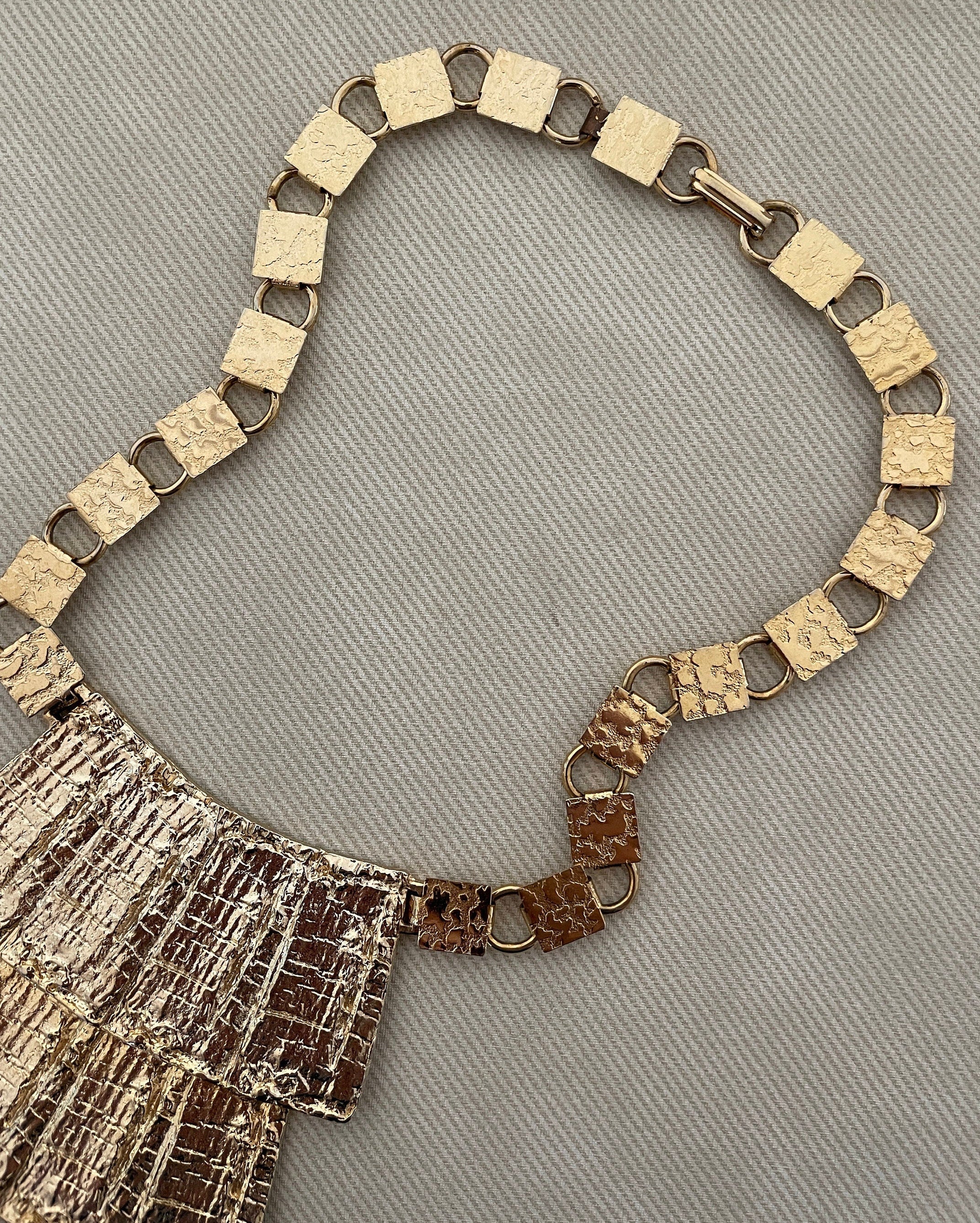 Vintage Sculptural Brutalist Gold Tone Statement Necklace - Image 6
