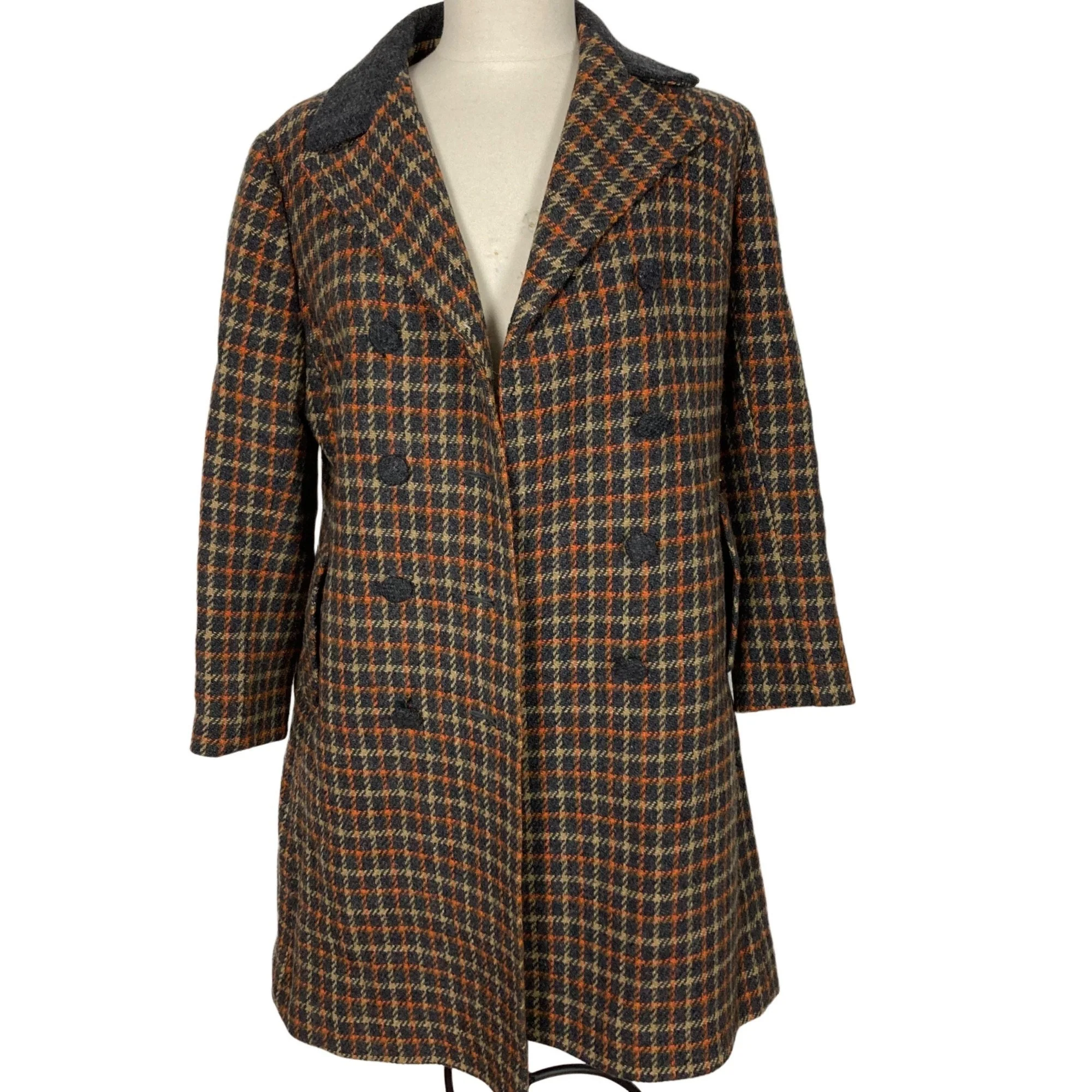 Vintage Sears Junior Bazaar Winter Coat Womens Medium Gray Orange Plaid 70s by Sears - Image 3