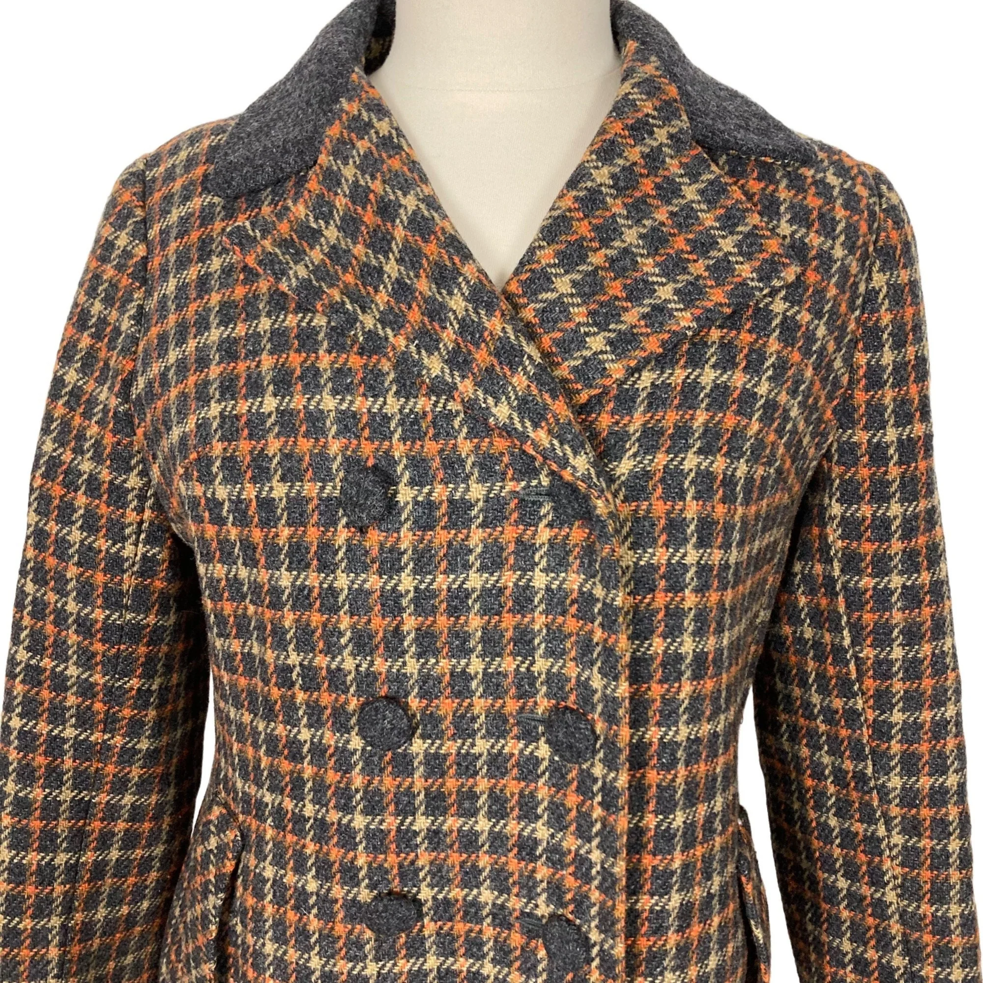 Vintage Sears Junior Bazaar Winter Coat Womens Medium Gray Orange Plaid 70s by Sears - Image 4