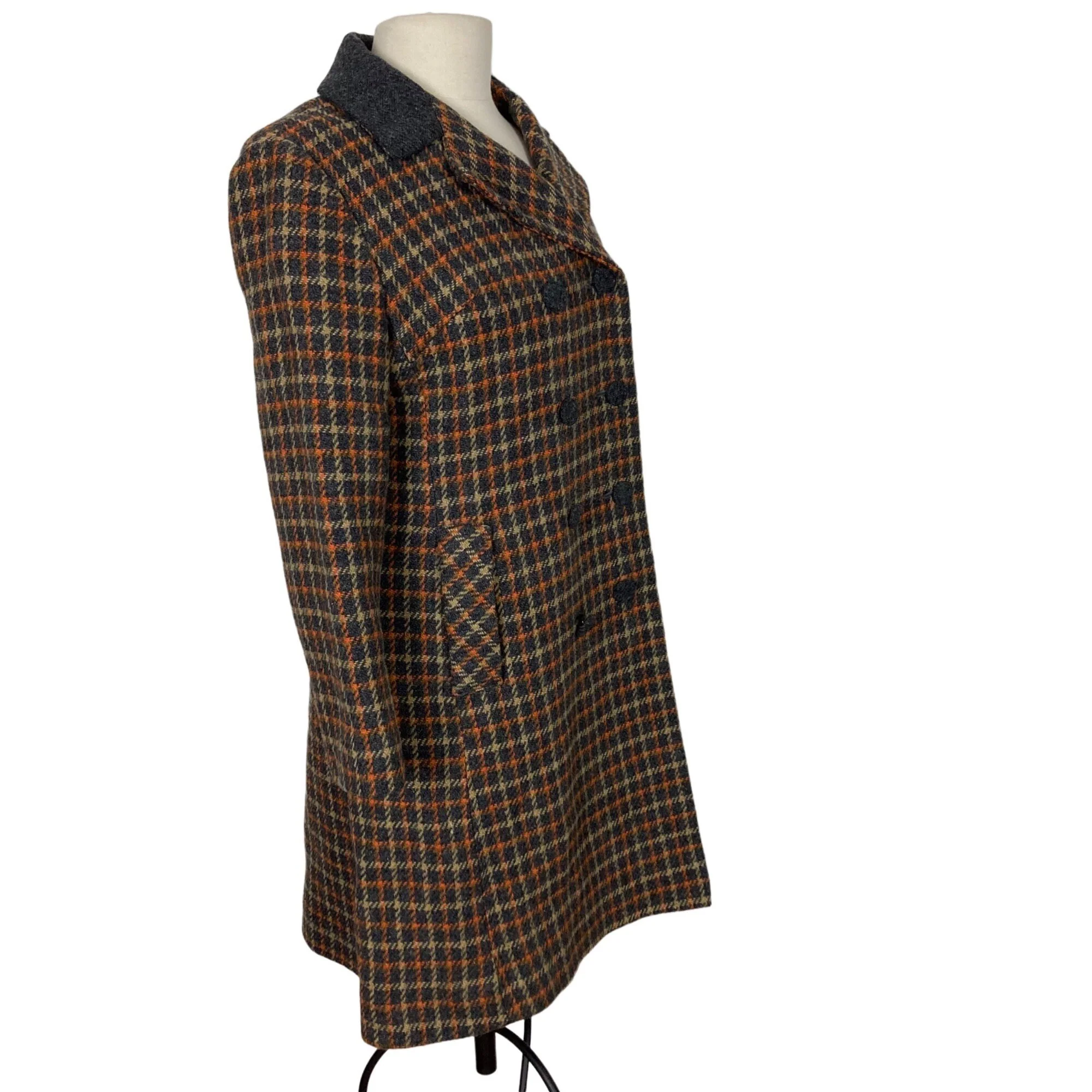 Vintage Sears Junior Bazaar Winter Coat Womens Medium Gray Orange Plaid 70s by Sears - Image 5